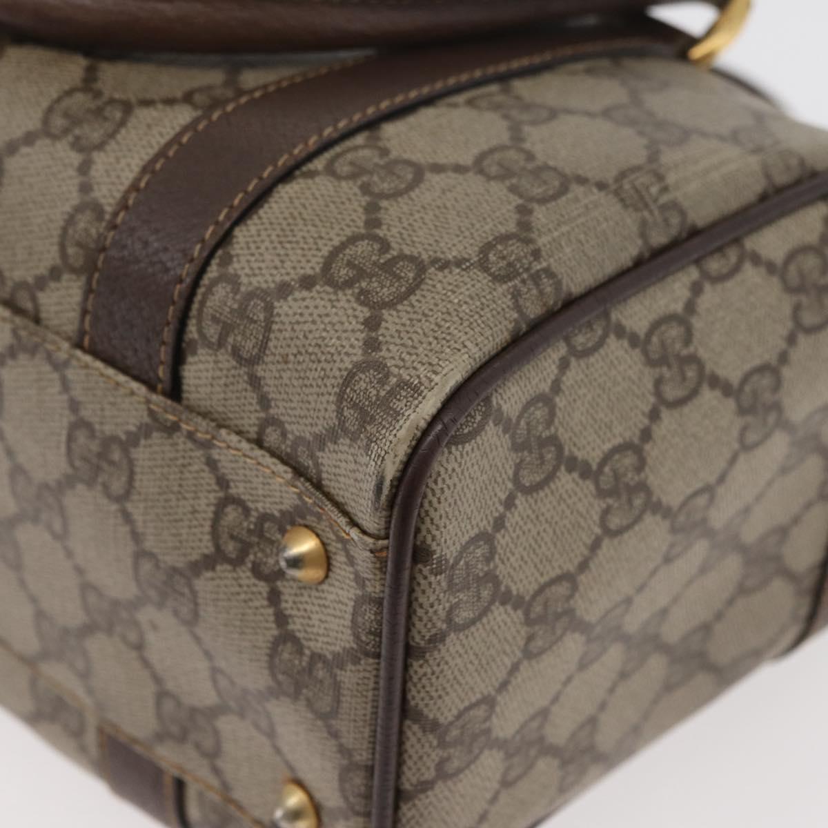 GUCCI GG Supreme Web Sherry Line Boston Bag PVC Beige Gold Auth ep14457