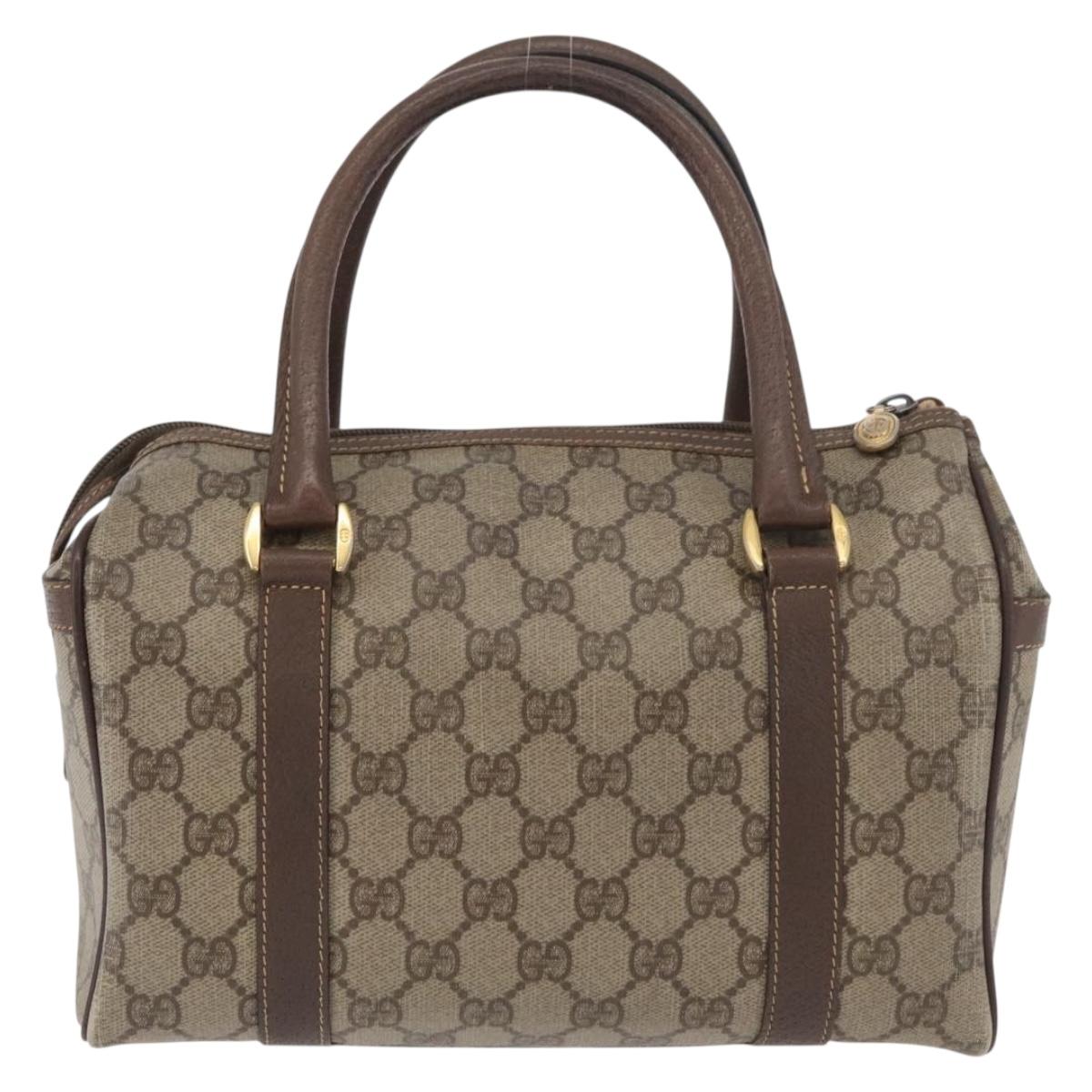 GUCCI GG Supreme Web Sherry Line Boston Bag PVC Beige Gold Auth ep14457