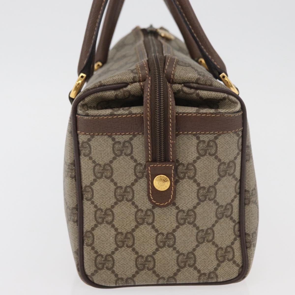 GUCCI GG Supreme Web Sherry Line Boston Bag PVC Beige Gold Auth ep14457