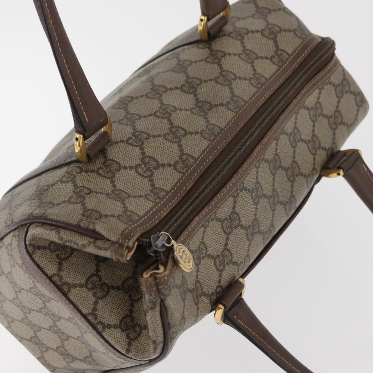GUCCI GG Supreme Web Sherry Line Boston Bag PVC Beige Gold Auth ep14457
