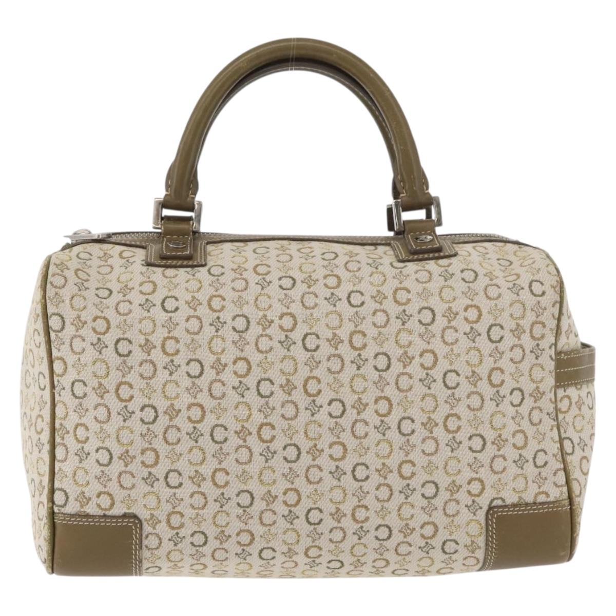 CELINE C Macadam Canvas Mini Boston Bag Khaki Silver Auth ep14462