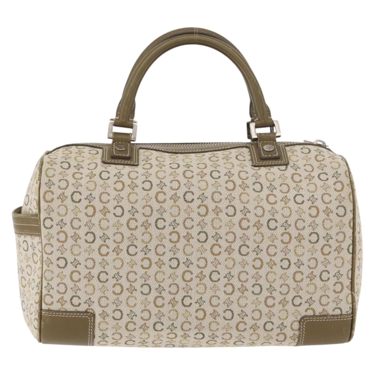 CELINE C Macadam Canvas Mini Boston Bag Khaki Silver Auth ep14462