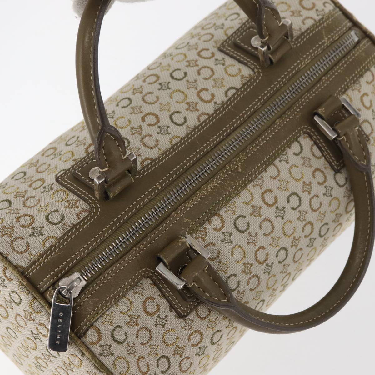 CELINE C Macadam Canvas Mini Boston Bag Khaki Silver Auth ep14462