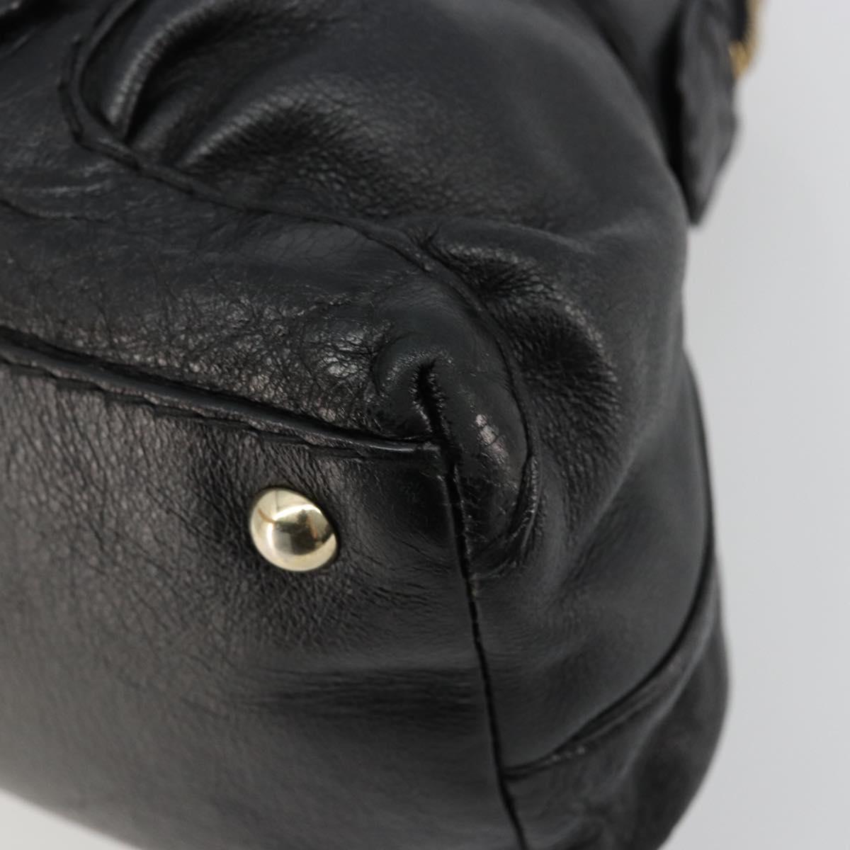GUCCI Horsebit Hand Bag Leather Black Gold 189890 Auth ep14463