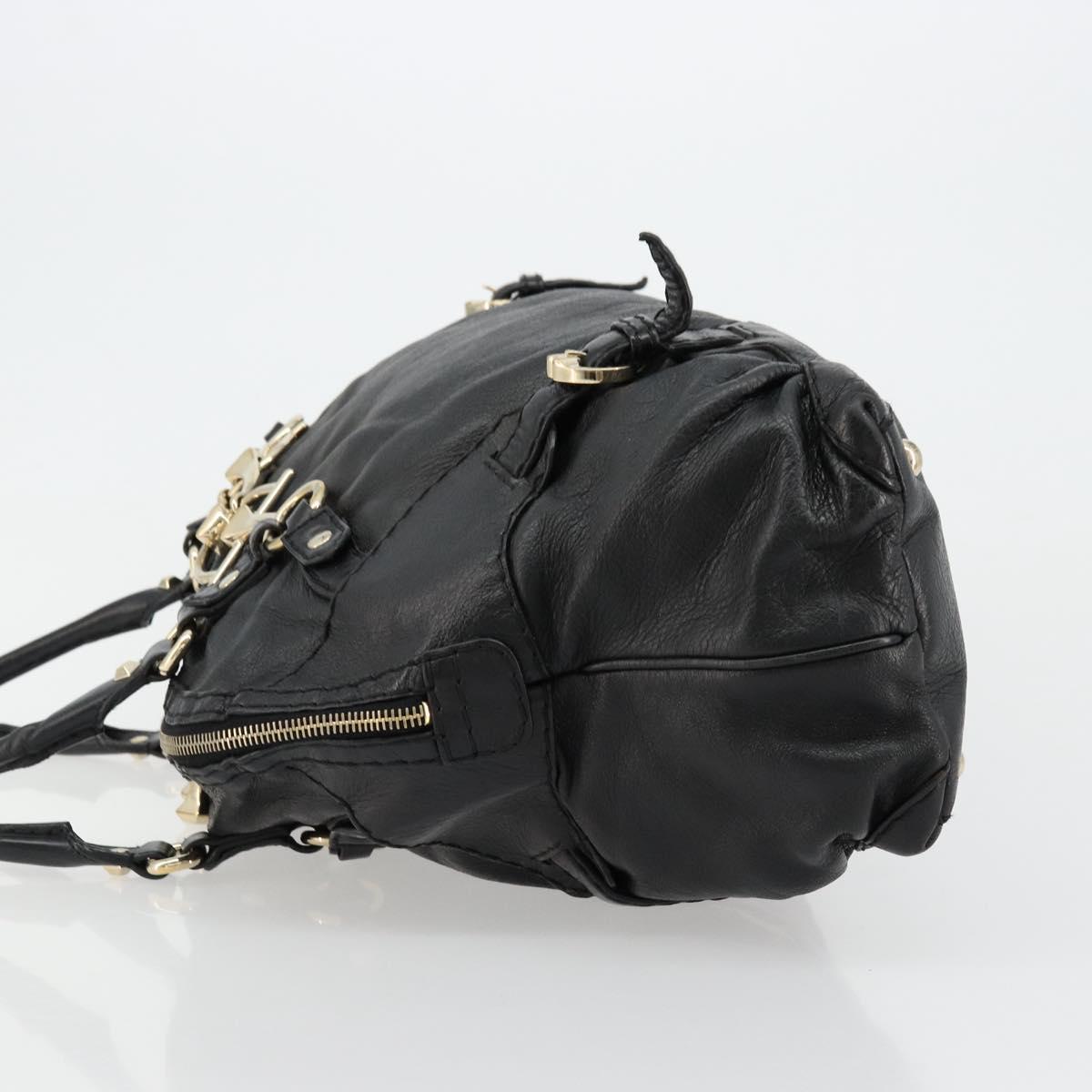GUCCI Horsebit Hand Bag Leather Black Gold 189890 Auth ep14463