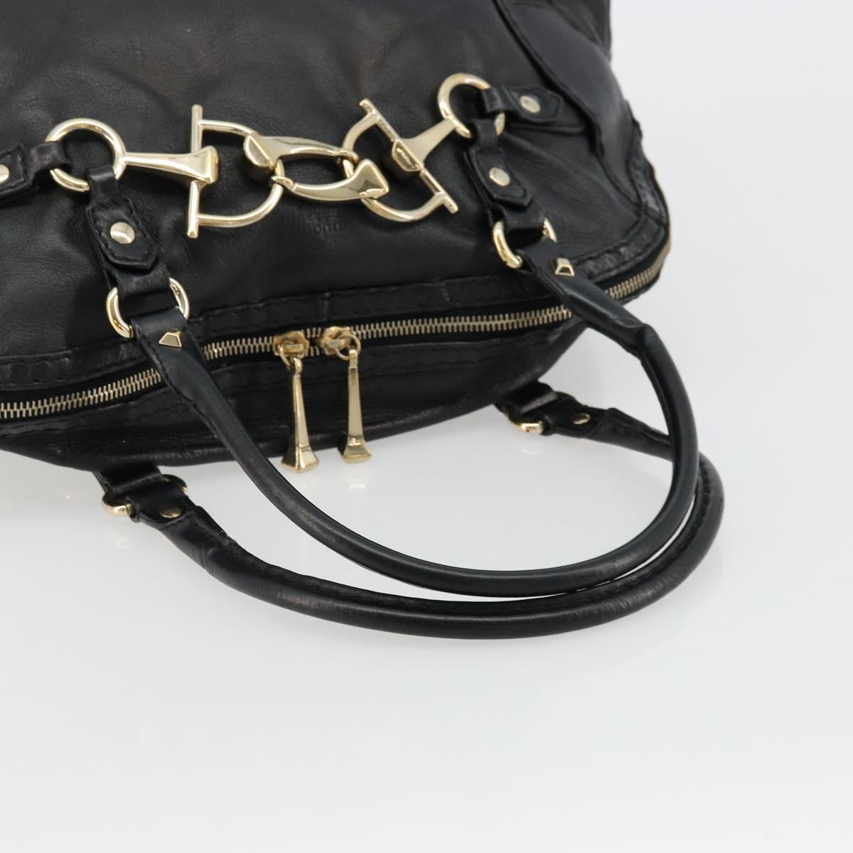 GUCCI Horsebit Hand Bag Leather Black Gold 189890 Auth ep14463