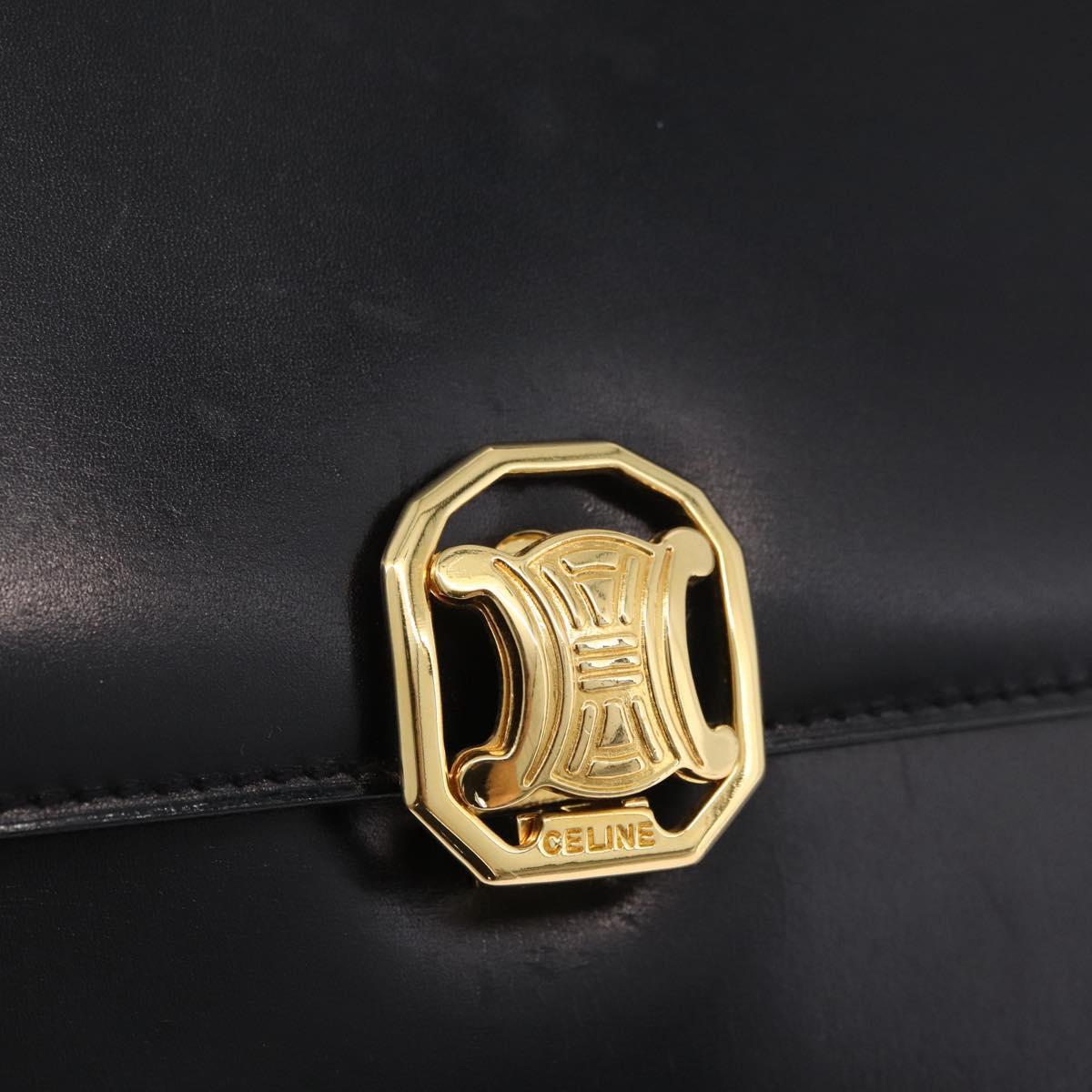 CELINE Shoulder Bag Leather Black Gold Auth ep14468V