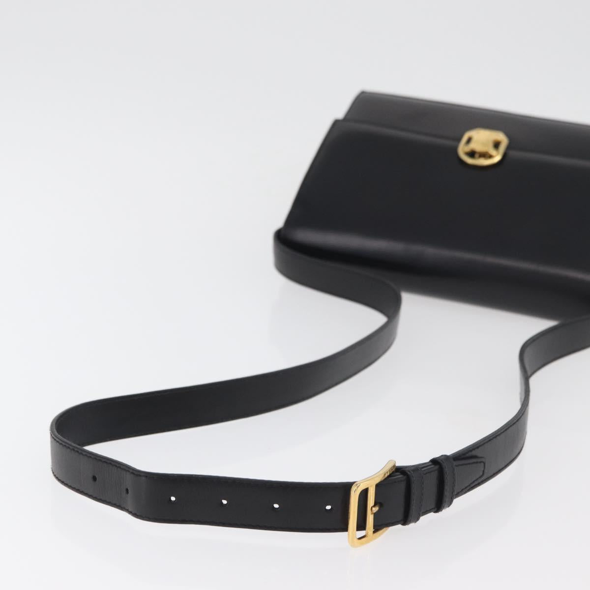 CELINE Shoulder Bag Leather Black Gold Auth ep14468V