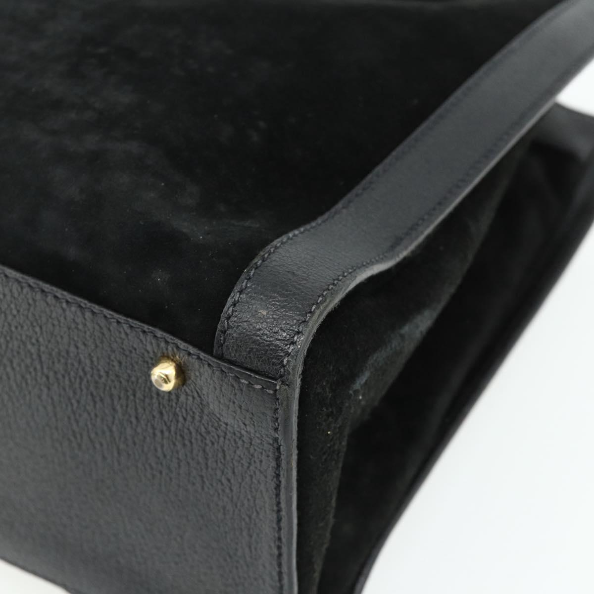 GUCCI Bamboo Hand Bag Suede Black Gold 002 0260 Auth ep14476
