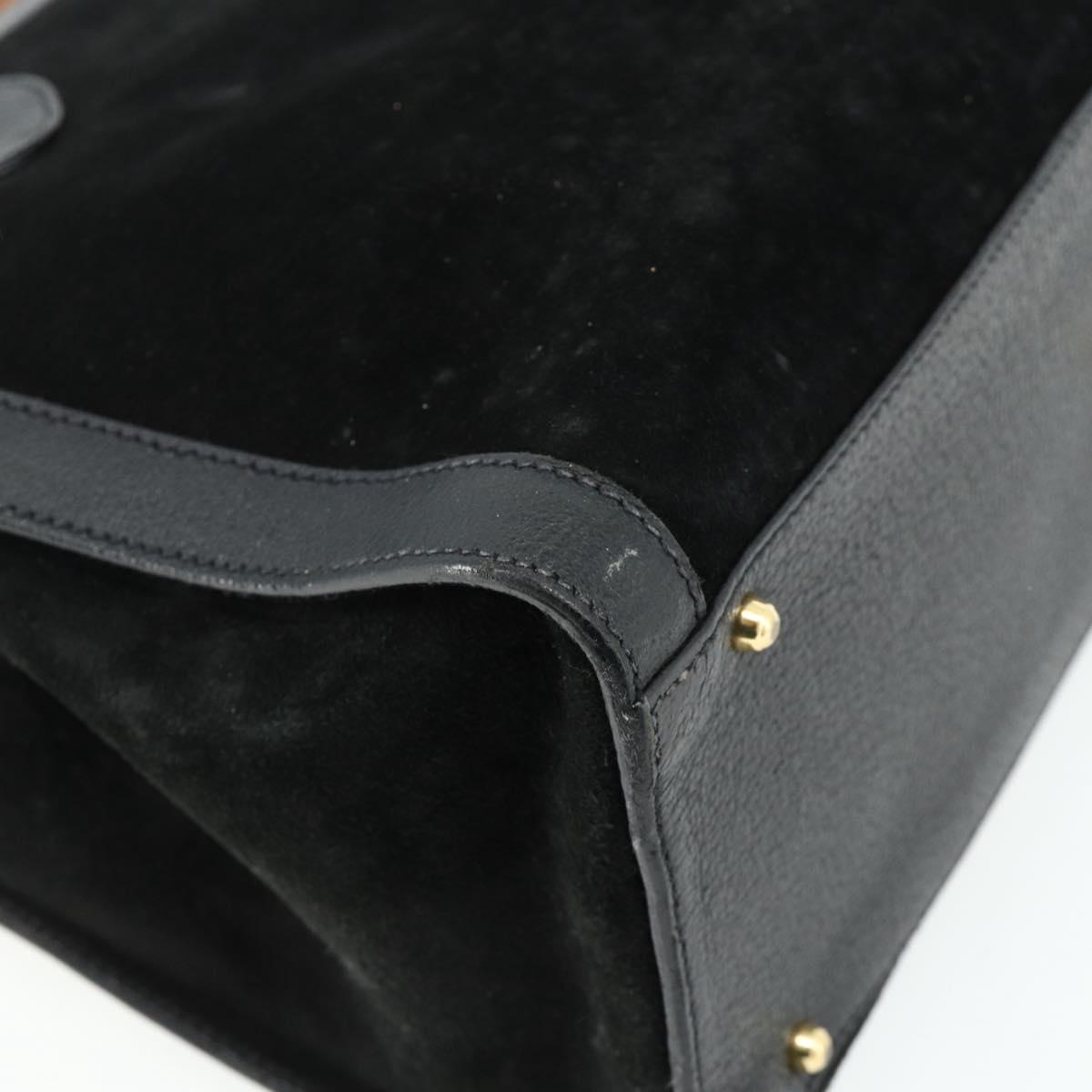 GUCCI Bamboo Hand Bag Suede Black Gold 002 0260 Auth ep14476