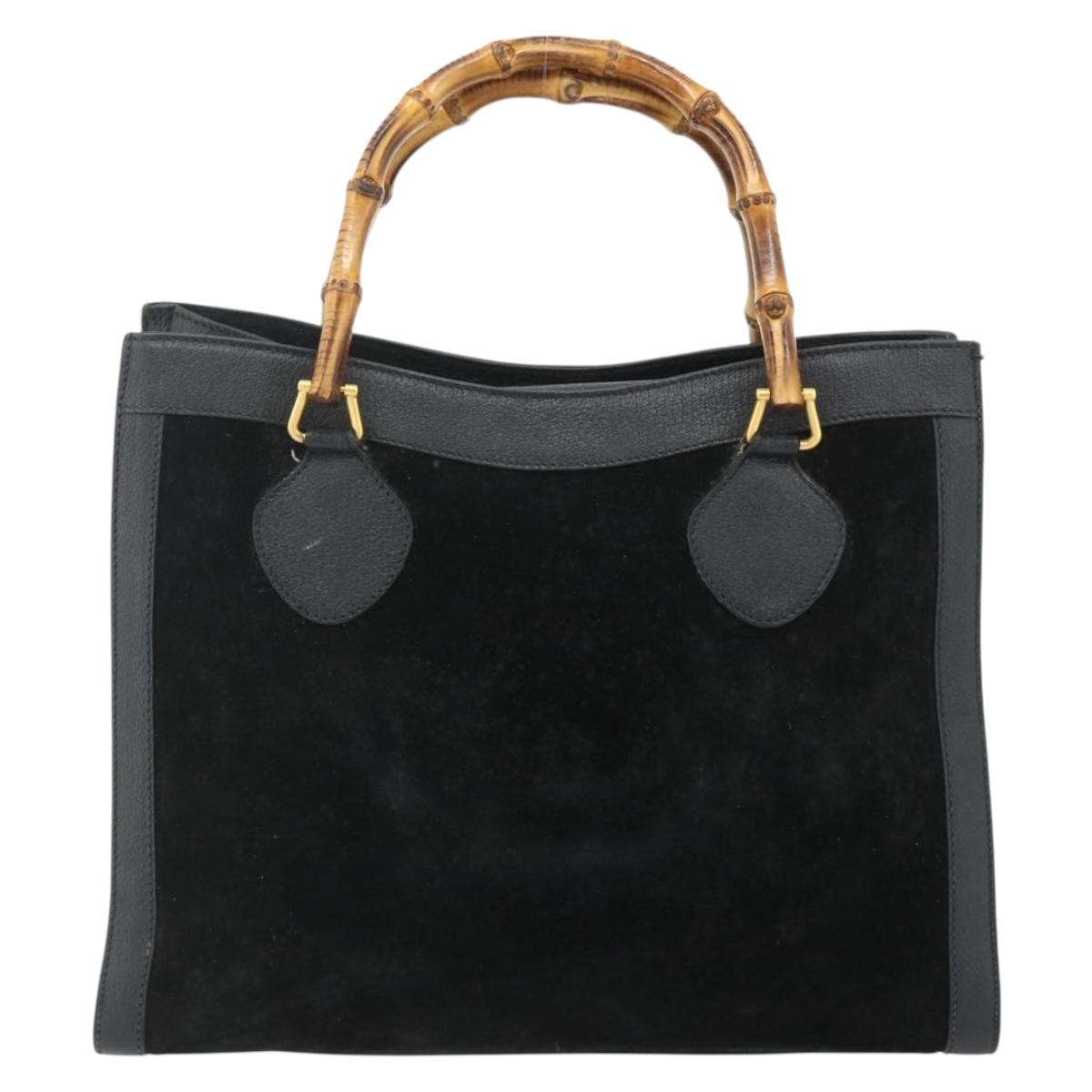 GUCCI Bamboo Hand Bag Suede Black Gold 002 0260 Auth ep14476