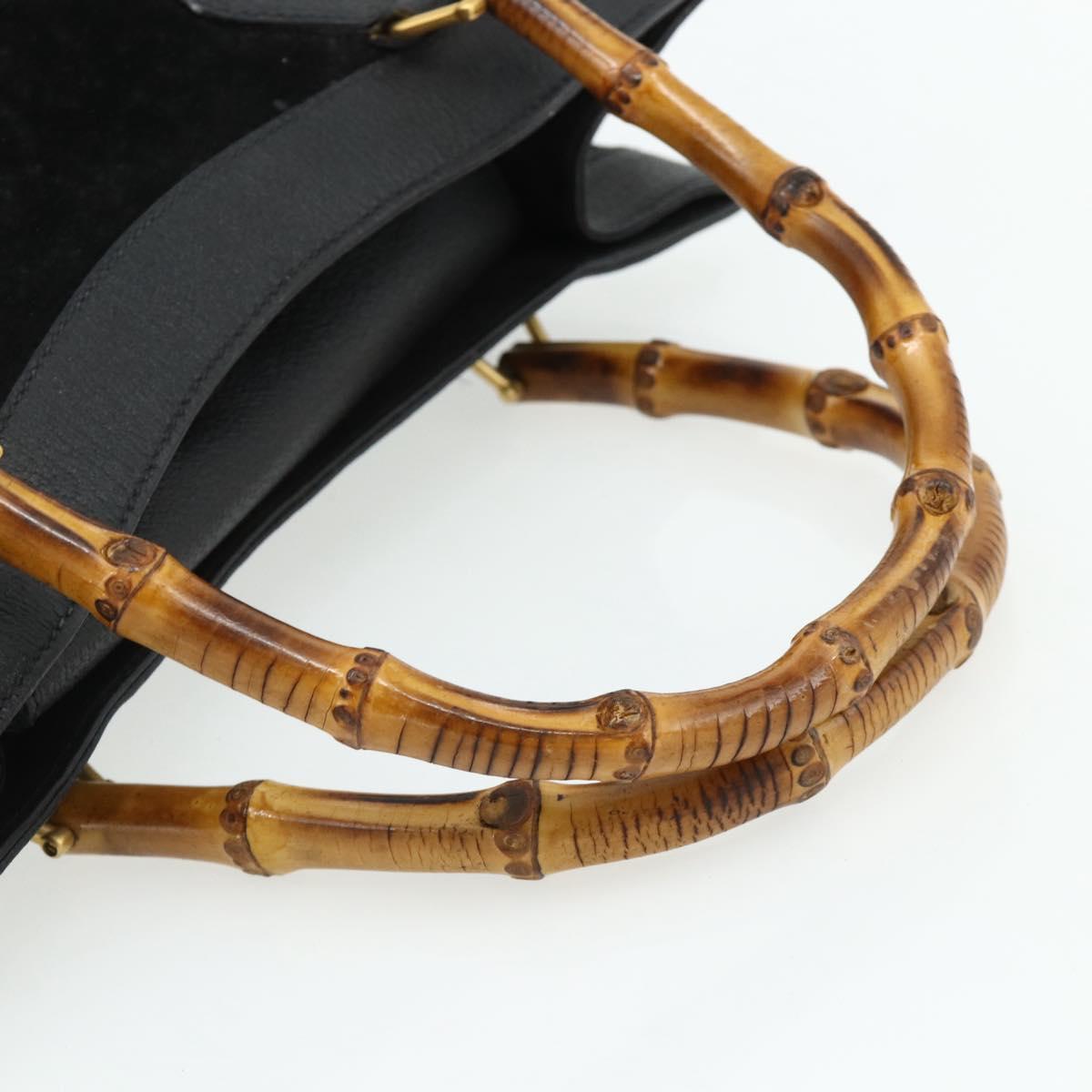 GUCCI Bamboo Hand Bag Suede Black Gold 002 0260 Auth ep14476