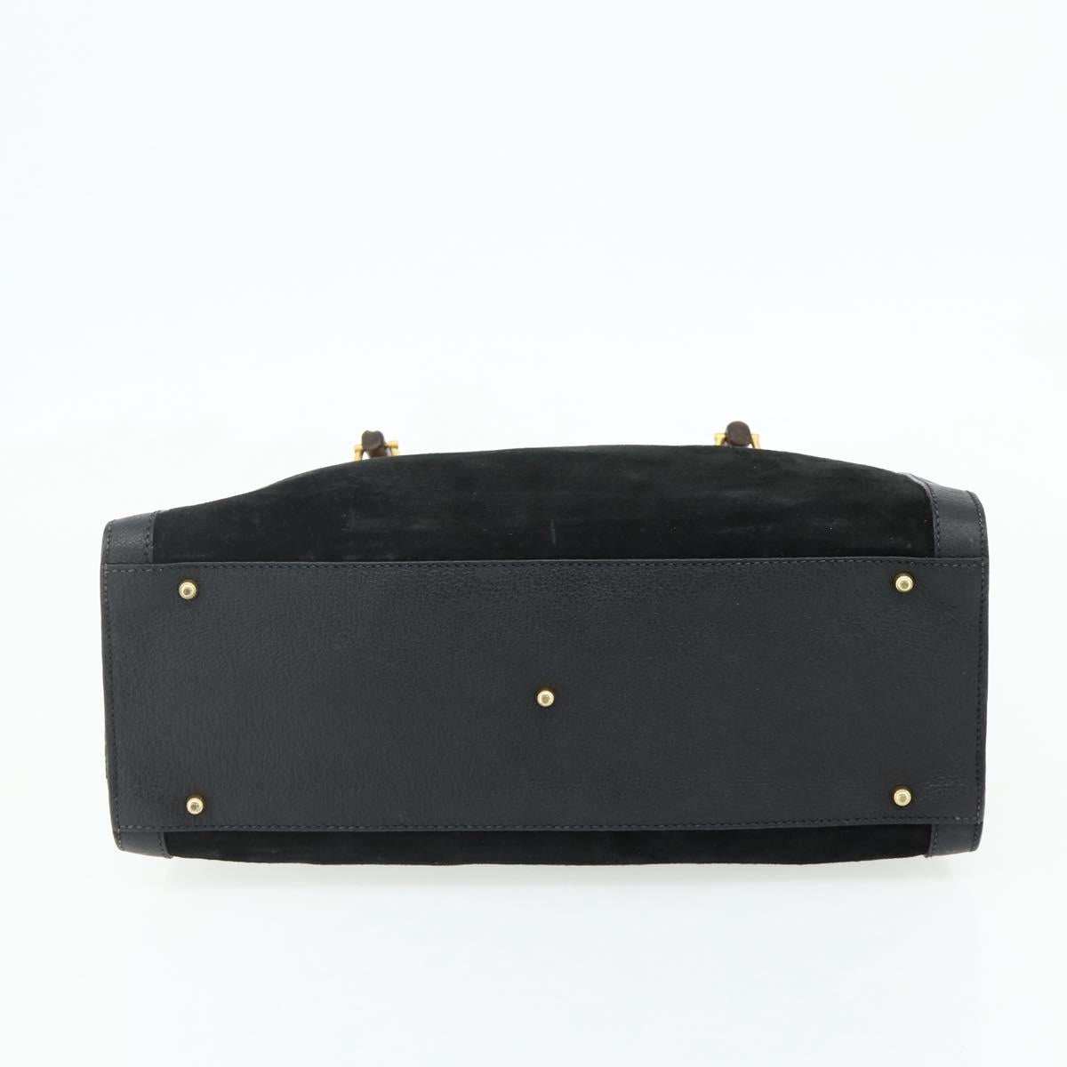 GUCCI Bamboo Hand Bag Suede Black Gold 002 0260 Auth ep14476