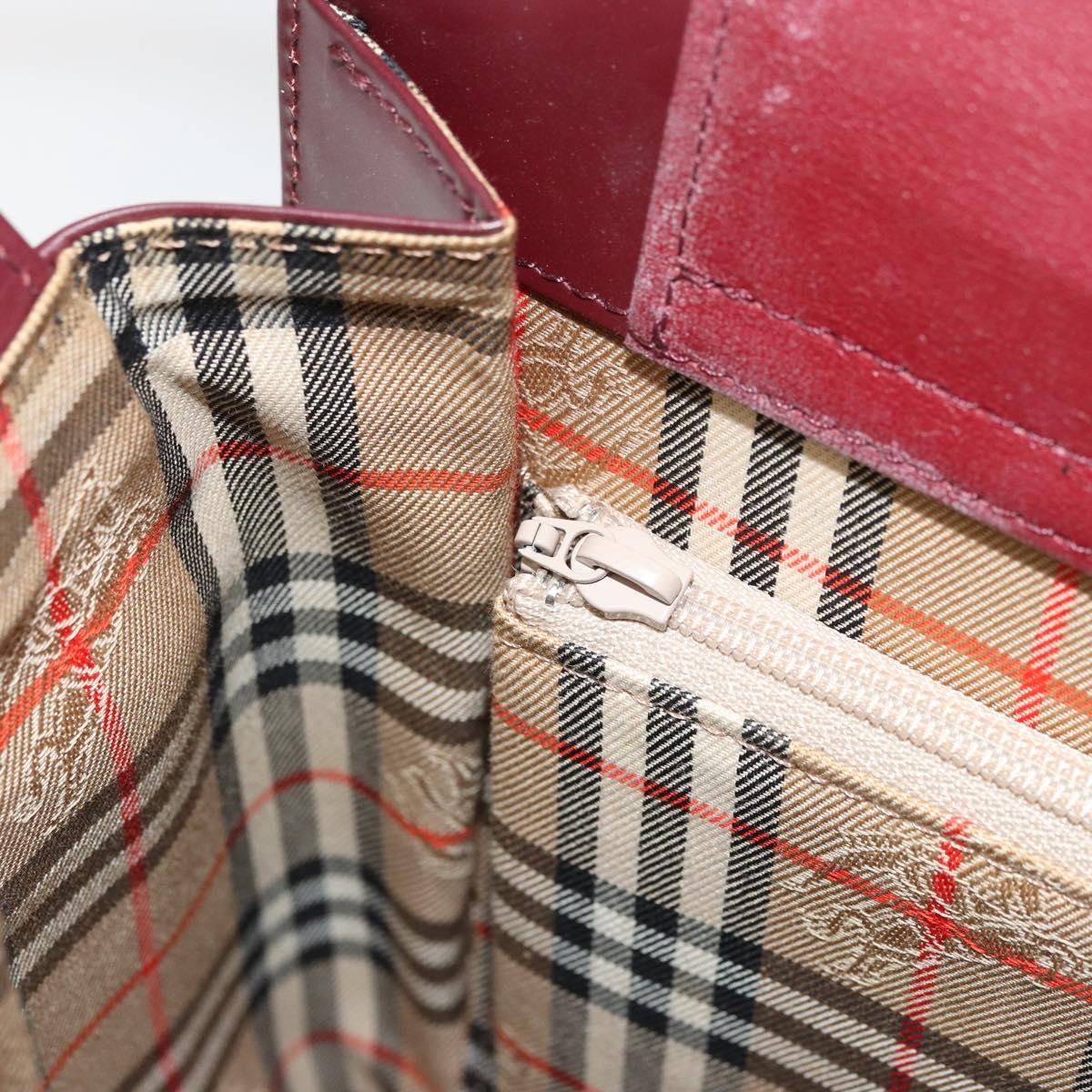 BURBERRY Nova Check Shoulder Bag Leather Bordeaux Silver Auth ep14479