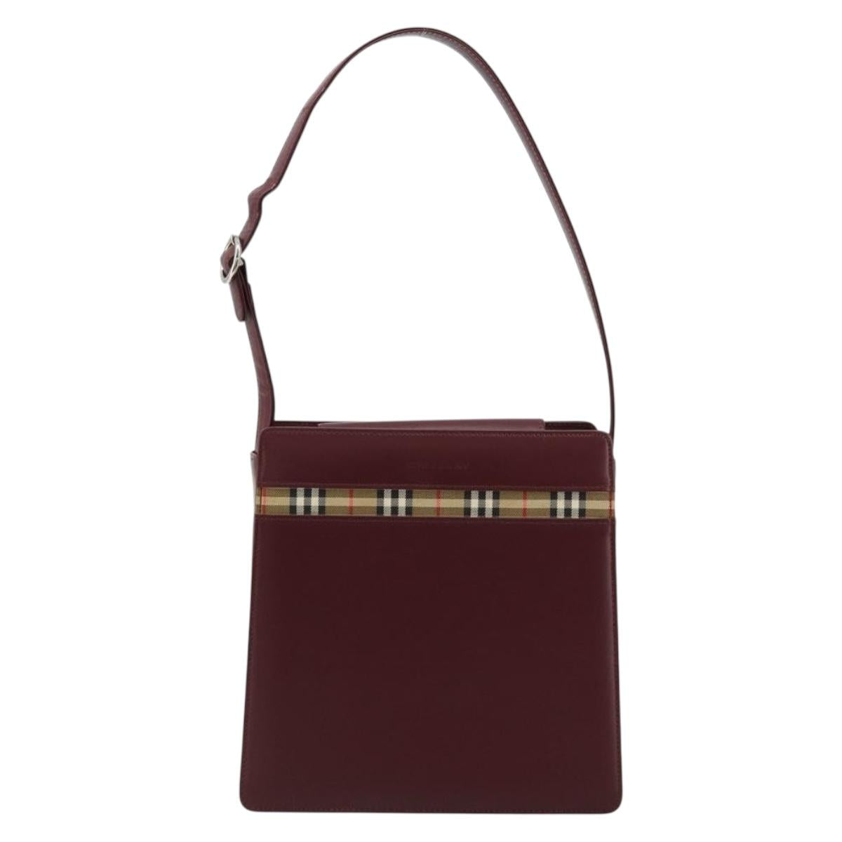 BURBERRY Nova Check Shoulder Bag Leather Bordeaux Silver Auth ep14479