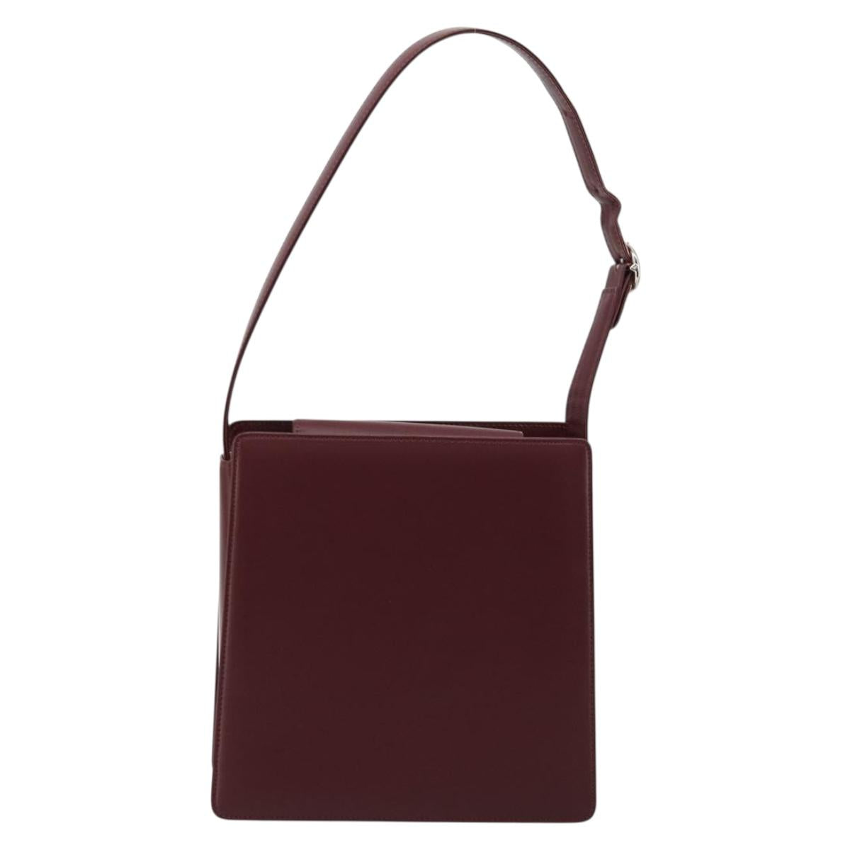 BURBERRY Nova Check Shoulder Bag Leather Bordeaux Silver Auth ep14479