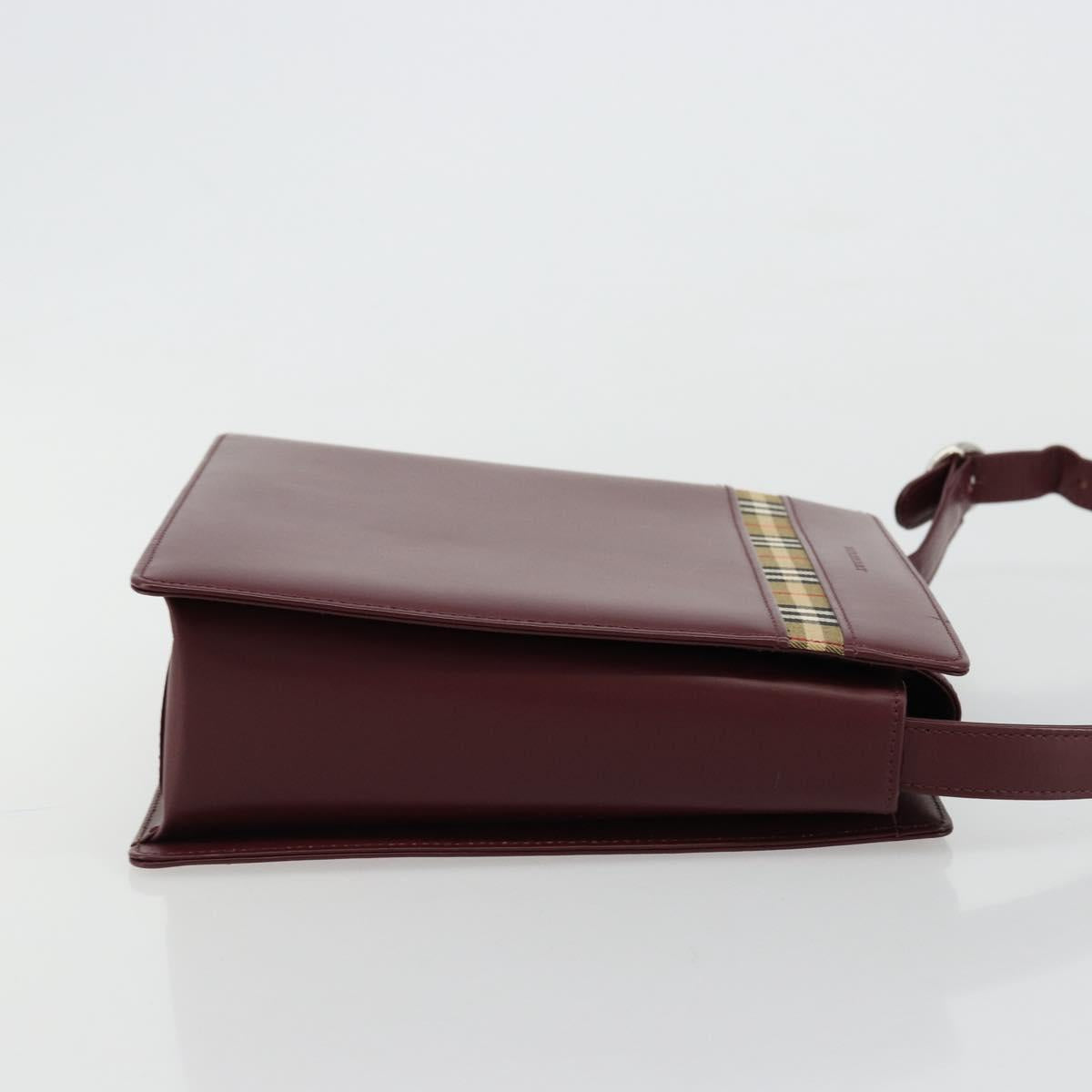BURBERRY Nova Check Shoulder Bag Leather Bordeaux Silver Auth ep14479