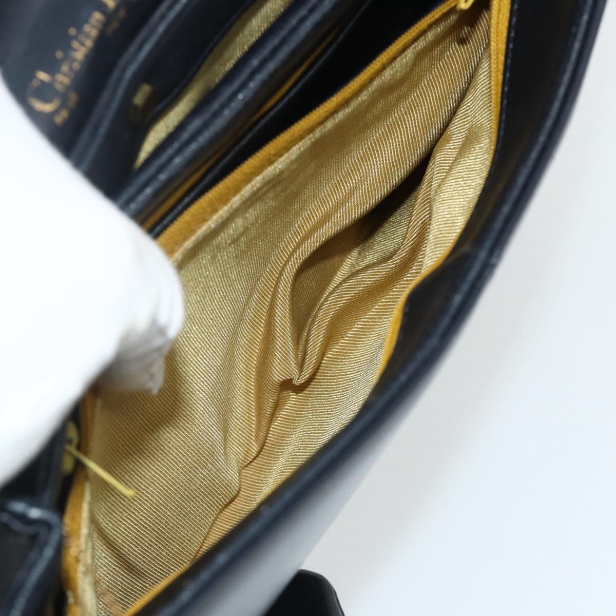 Christian Dior Trotter Canvas Hand Bag Leather 2way Navy Gold Auth ep14481