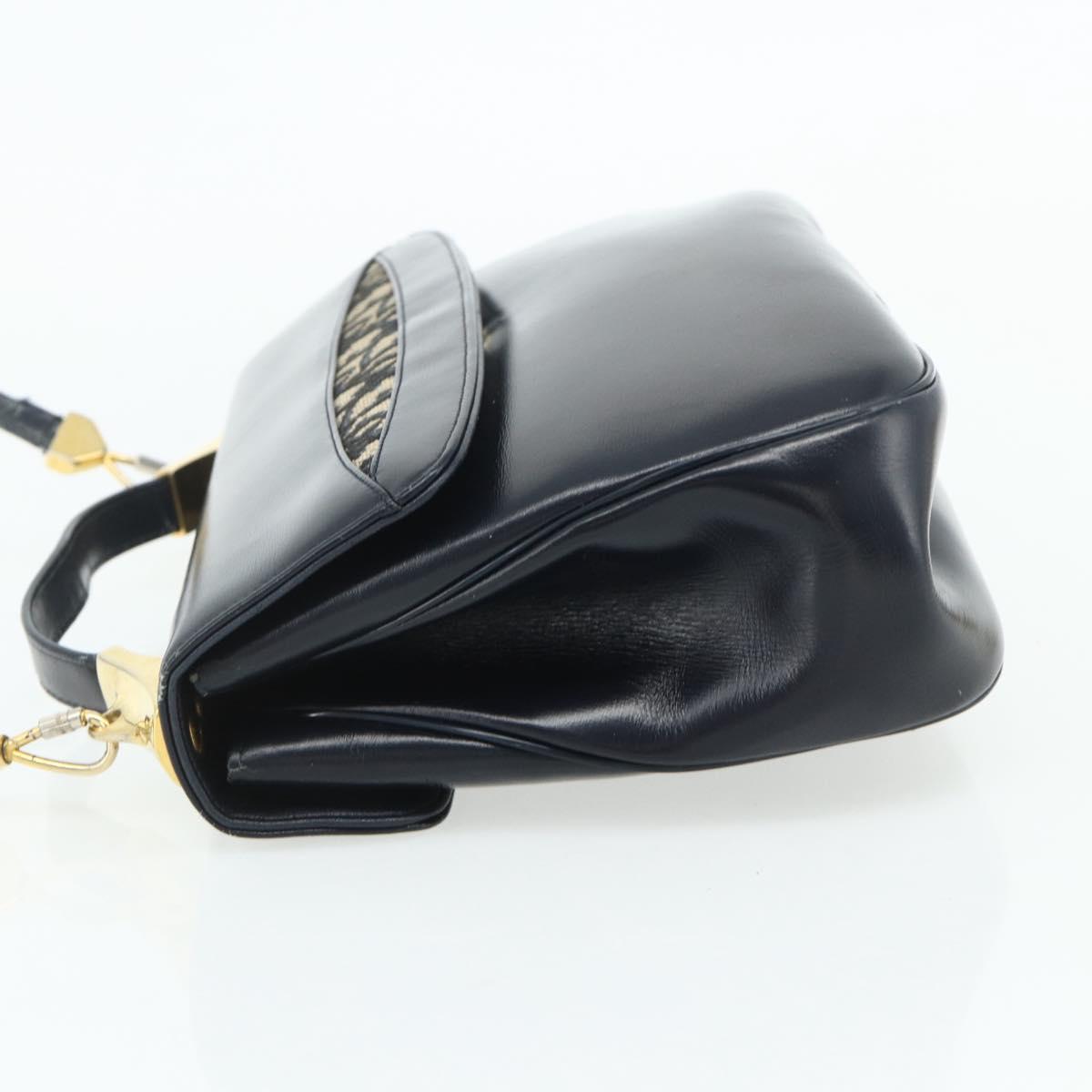 Christian Dior Trotter Canvas Hand Bag Leather 2way Navy Gold Auth ep14481