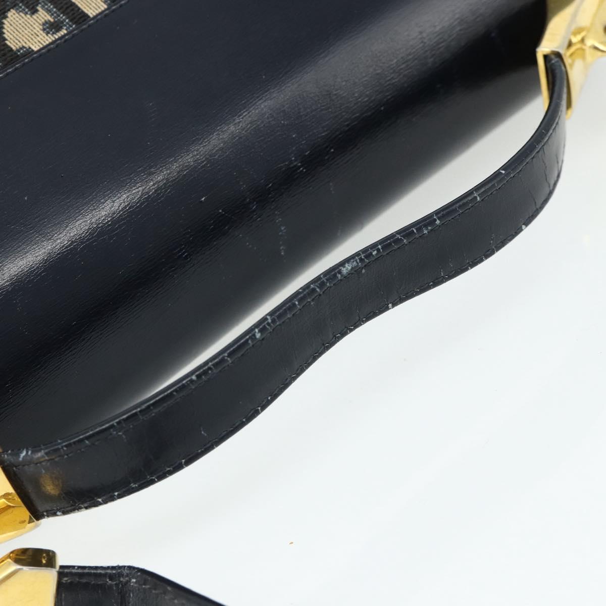 Christian Dior Trotter Canvas Hand Bag Leather 2way Navy Gold Auth ep14481
