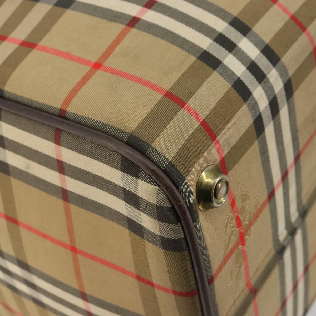 Burberrys Nova Check Boston Bag Canvas Beige Gold Auth ep14489