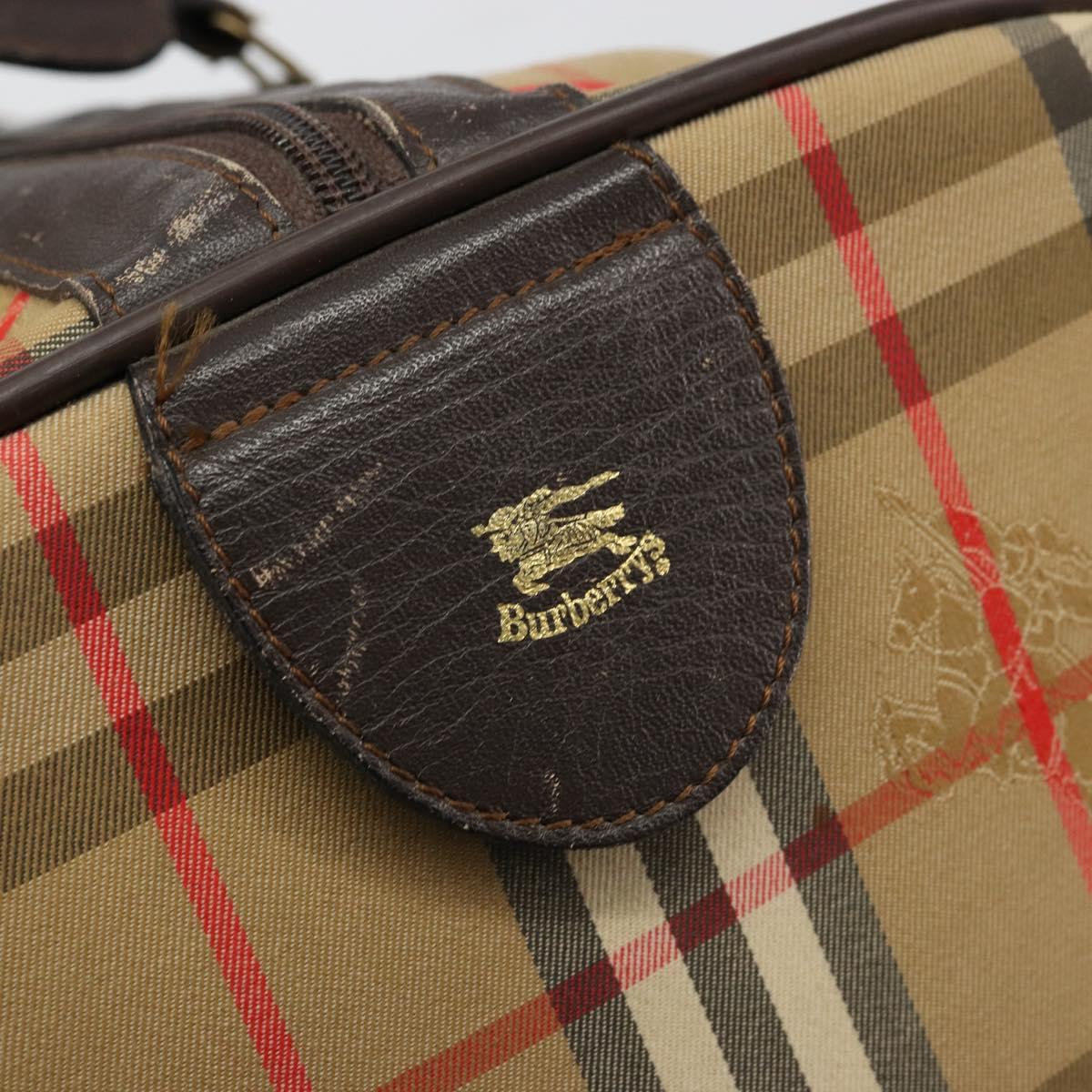 Burberrys Nova Check Boston Bag Canvas Beige Gold Auth ep14489