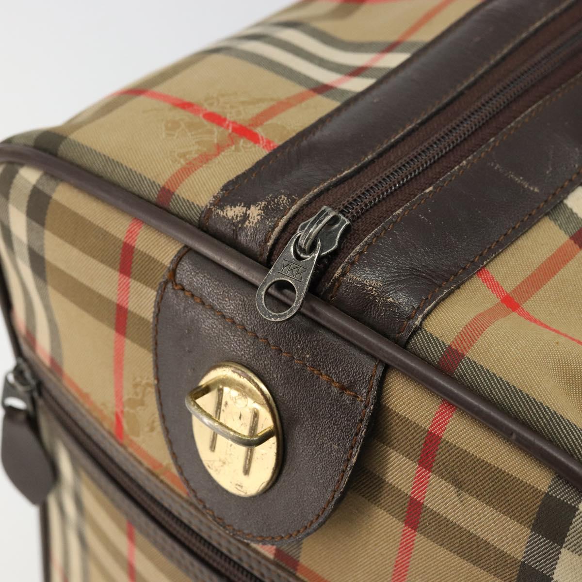 Burberrys Nova Check Boston Bag Canvas Beige Gold Auth ep14489