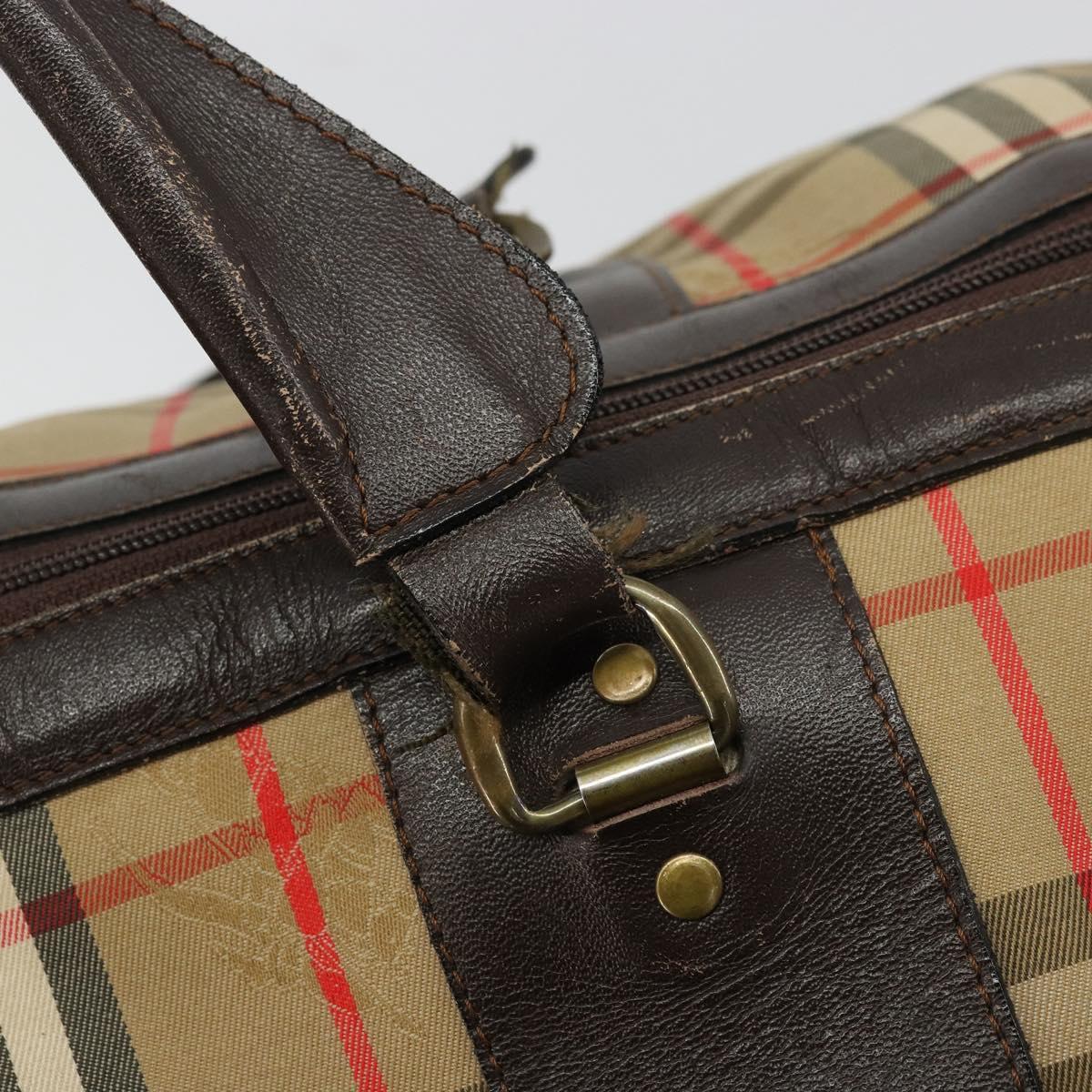 Burberrys Nova Check Boston Bag Canvas Beige Gold Auth ep14489