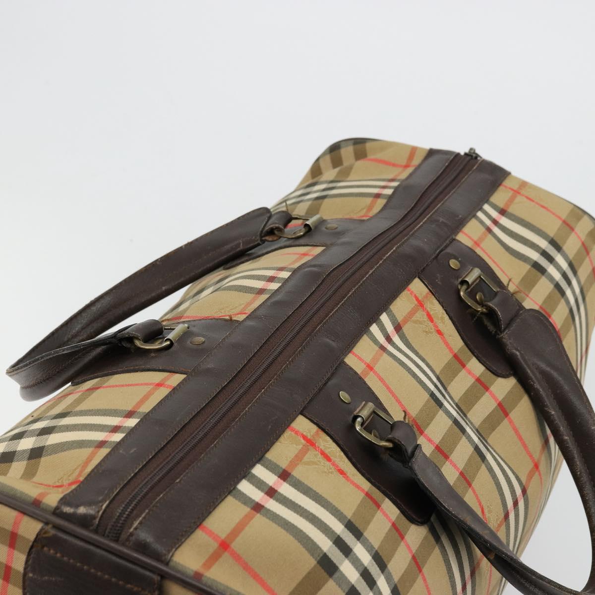 Burberrys Nova Check Boston Bag Canvas Beige Gold Auth ep14489
