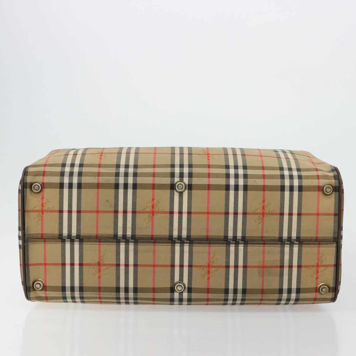 Burberrys Nova Check Boston Bag Canvas Beige Gold Auth ep14489