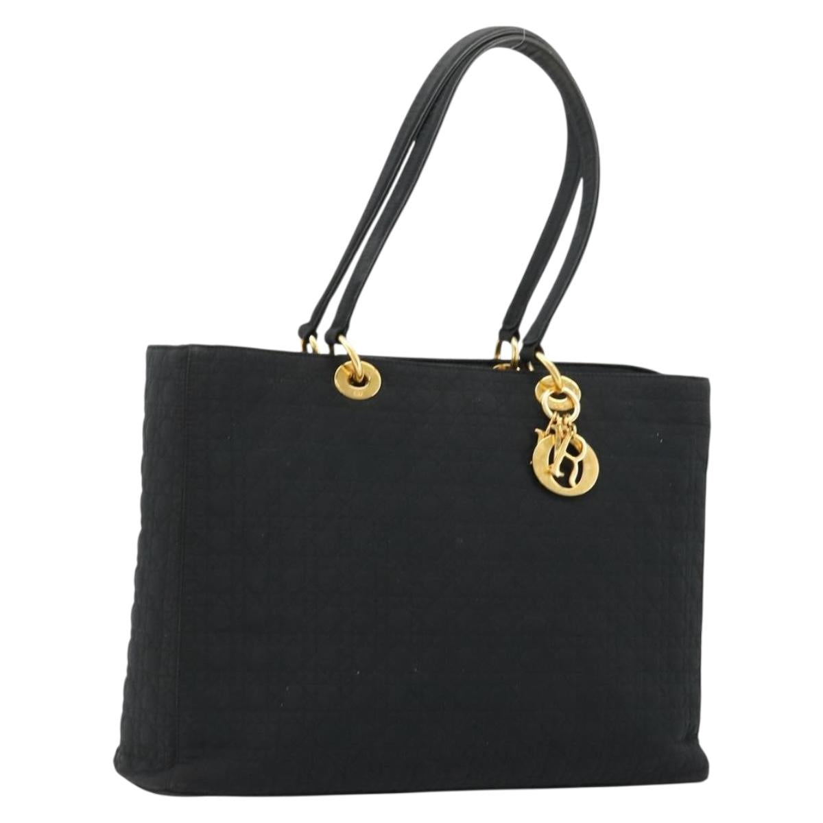 Christian Dior Canage Lady Dior Tote Bag Nylon Black Gold Auth ep14490