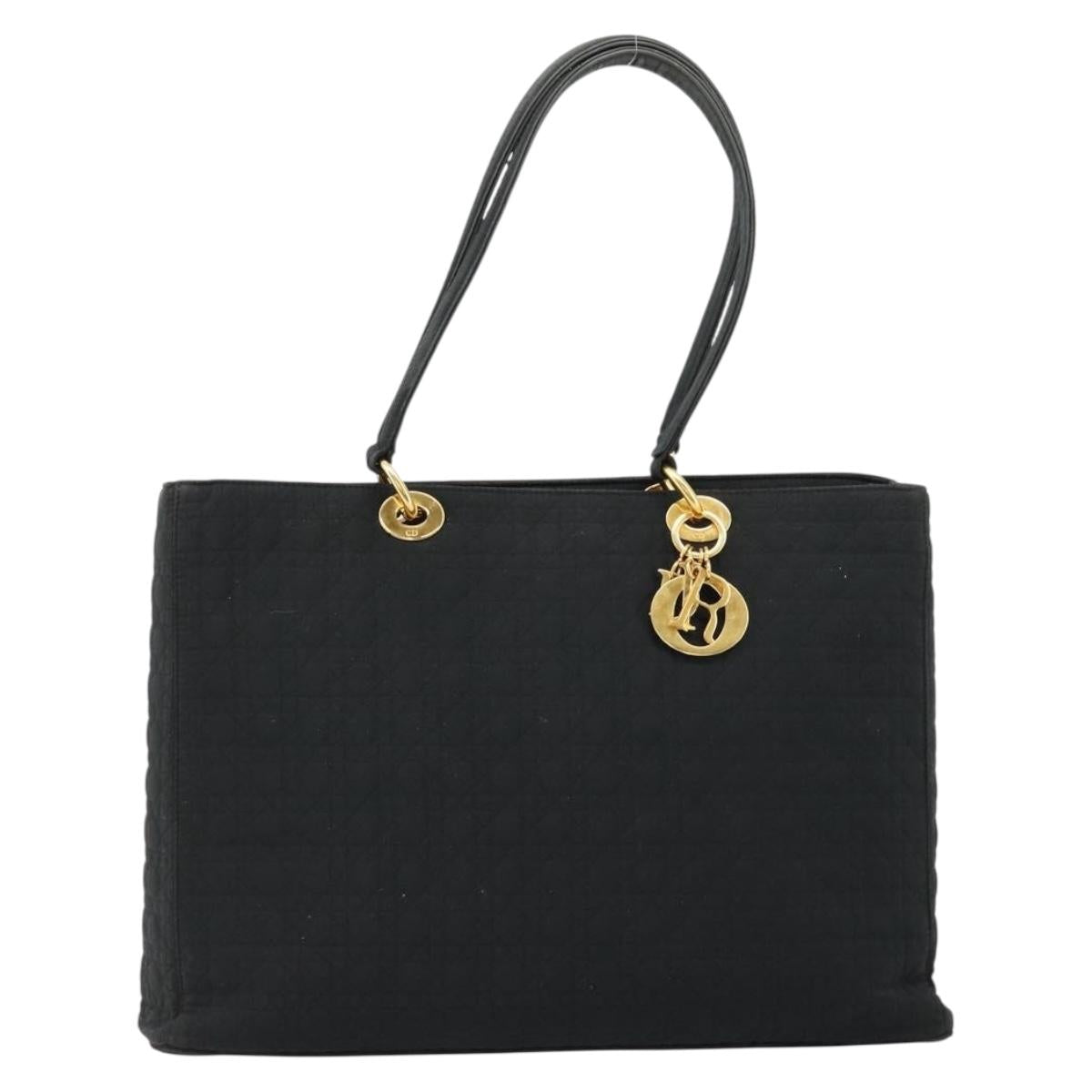 Christian Dior Canage Lady Dior Tote Bag Nylon Black Gold Auth ep14490