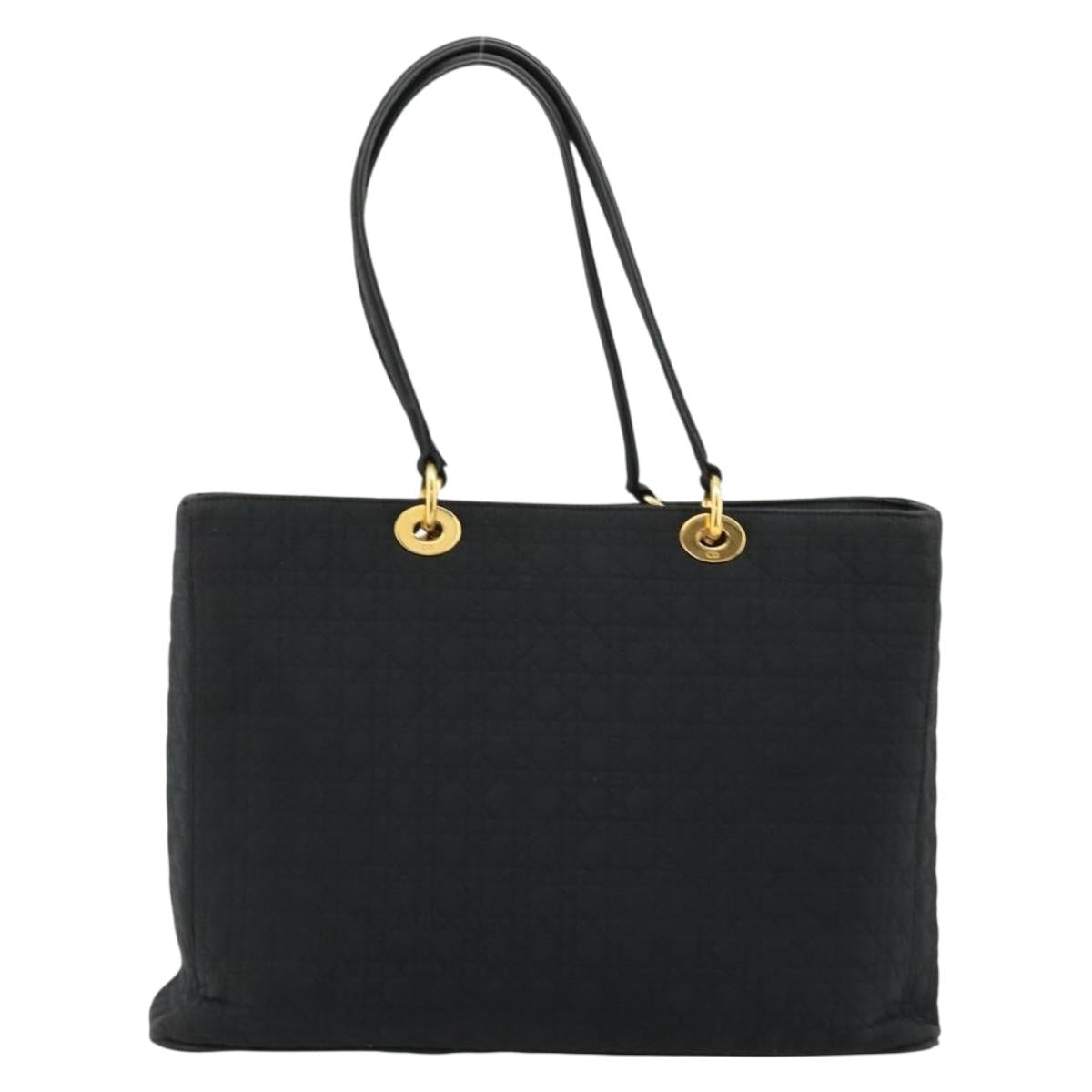 Christian Dior Canage Lady Dior Tote Bag Nylon Black Gold Auth ep14490