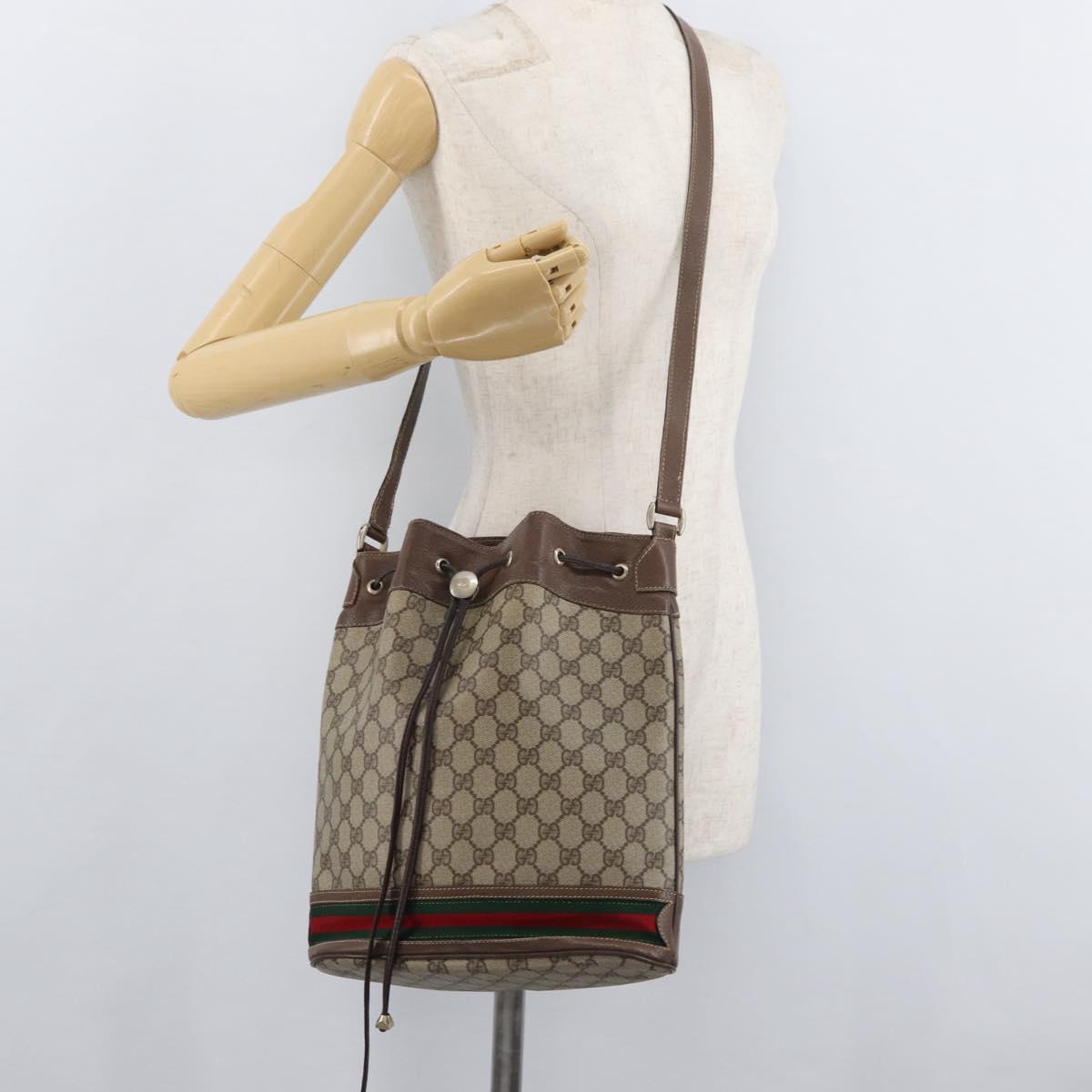 GUCCI GG Supreme Web Sherry Line Bag PVC Beige Gold 41 02 085 Auth ep14491