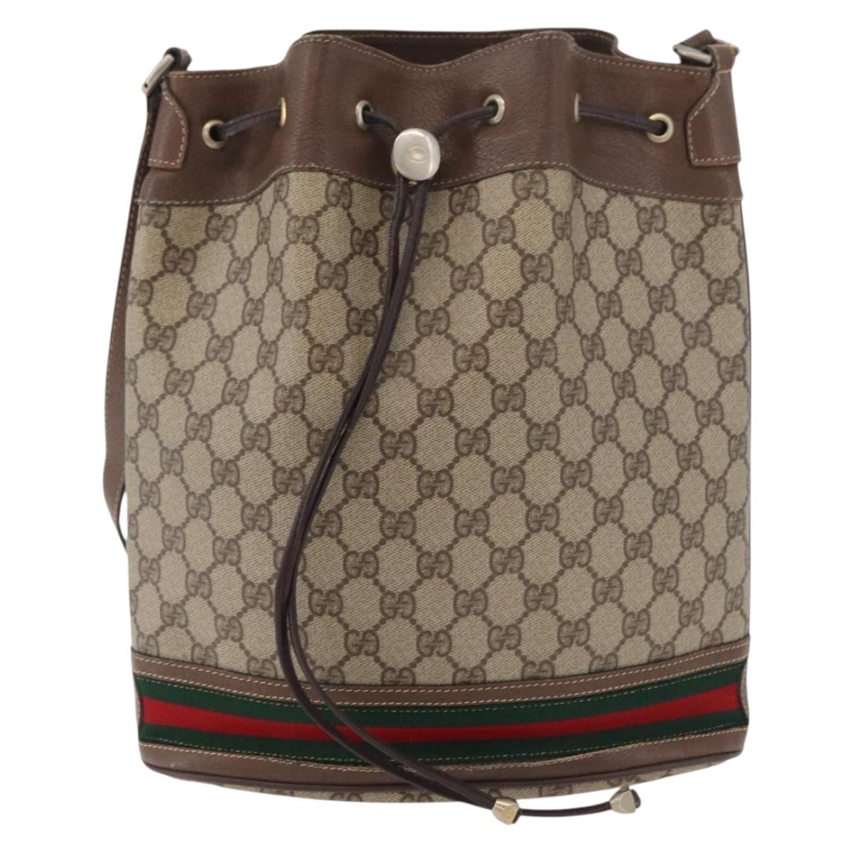 GUCCI GG Supreme Web Sherry Line Bag PVC Beige Gold 41 02 085 Auth ep14491