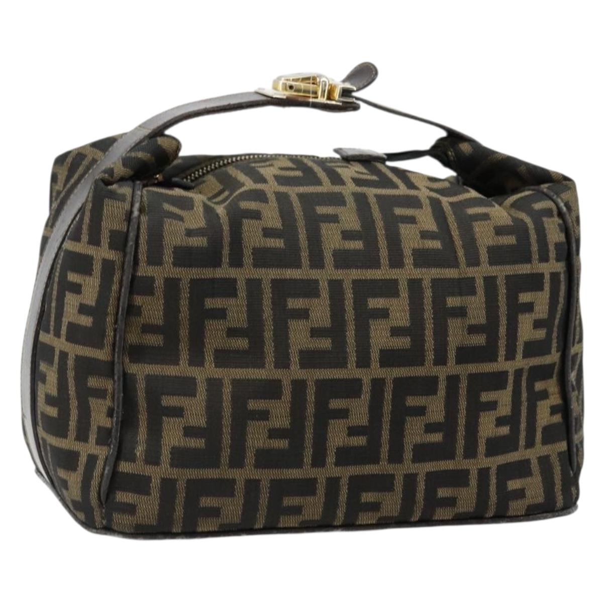 FENDI Zucca Canvas Vanity Hand Bag Black Brown Auth ep14493
