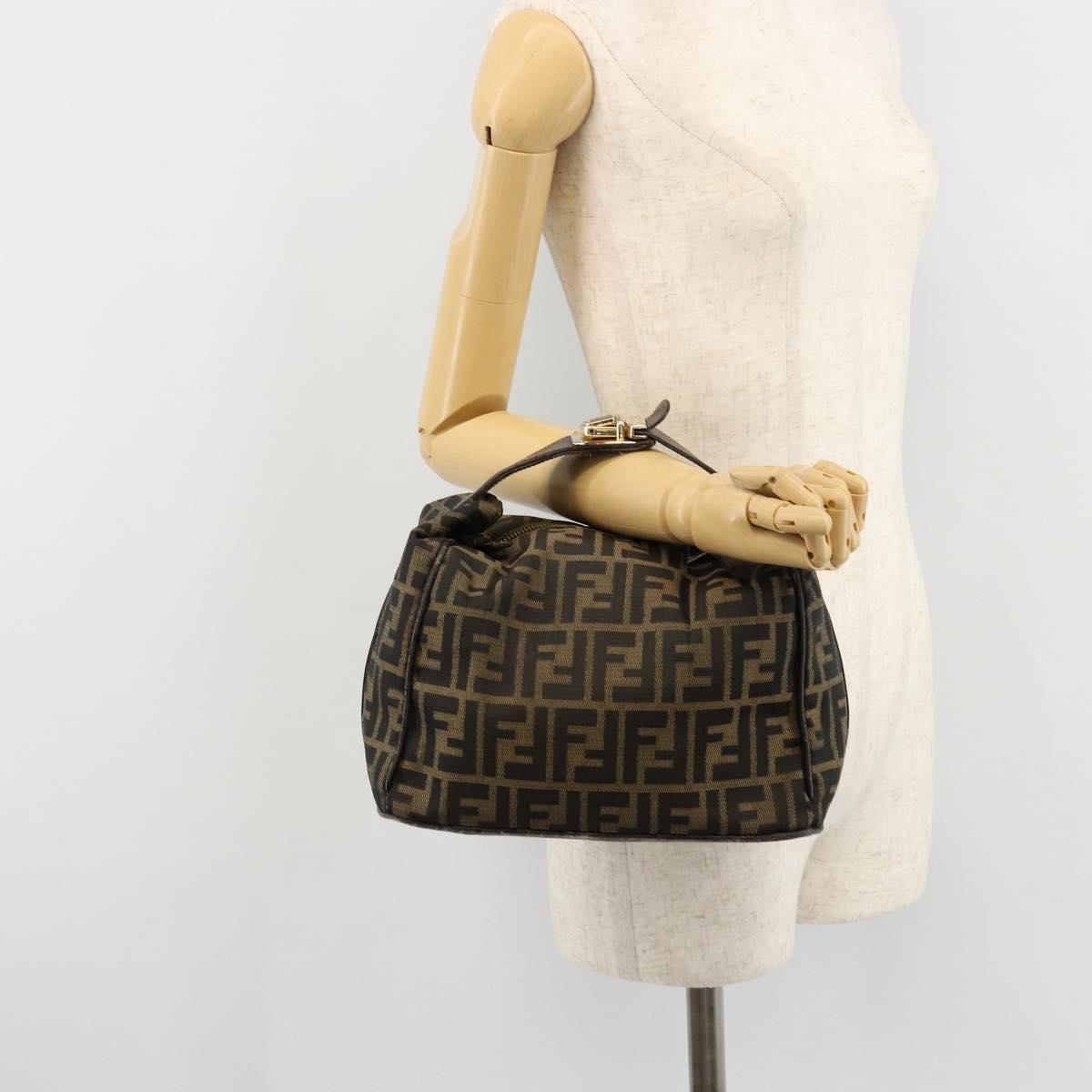 FENDI Zucca Canvas Vanity Hand Bag Black Brown Auth ep14493