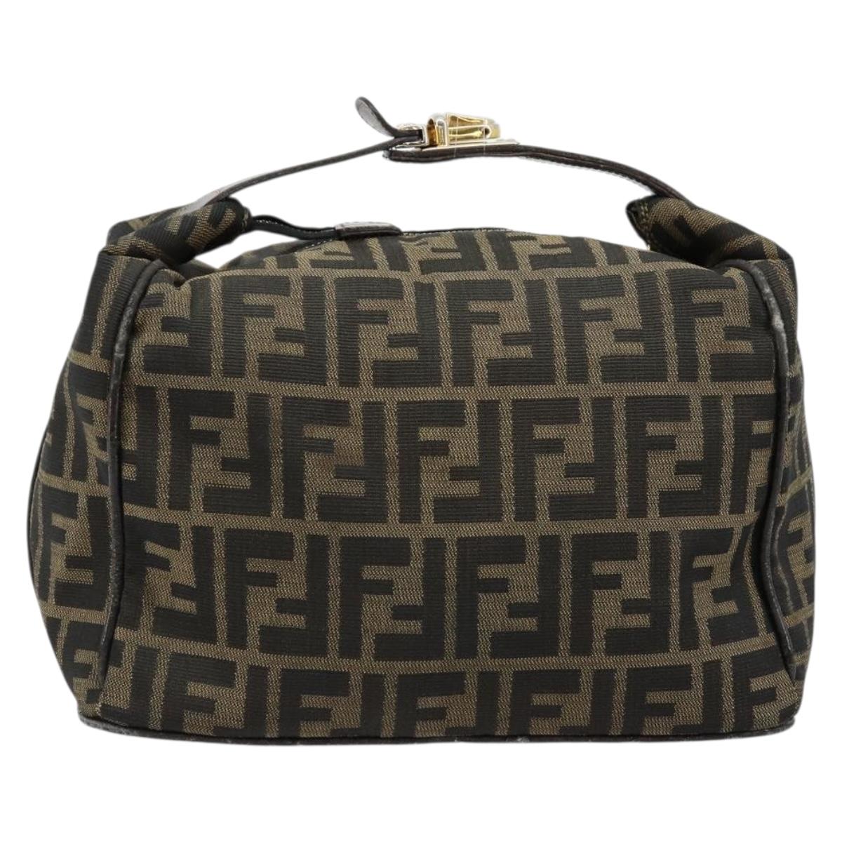 FENDI Zucca Canvas Vanity Hand Bag Black Brown Auth ep14493