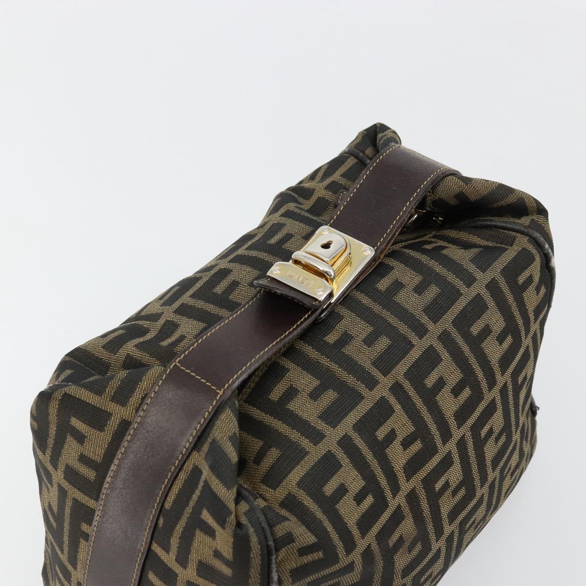FENDI Zucca Canvas Vanity Hand Bag Black Brown Auth ep14493