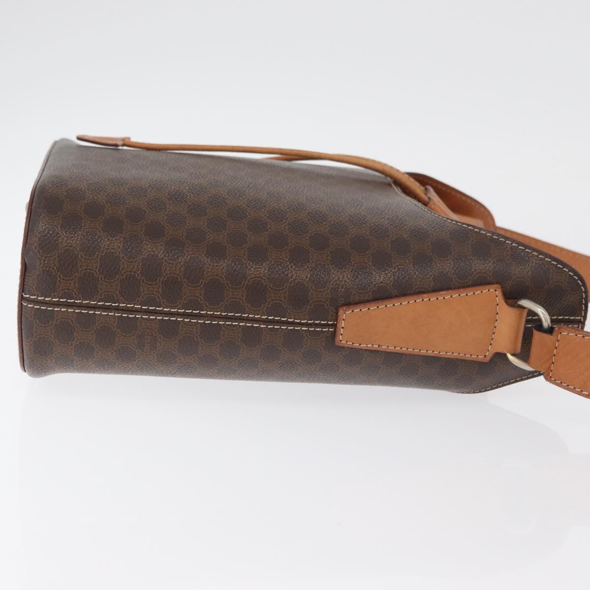 CELINE Macadam Canvas Shoulder Bag PVC Leather Brown Gold Auth ep14494