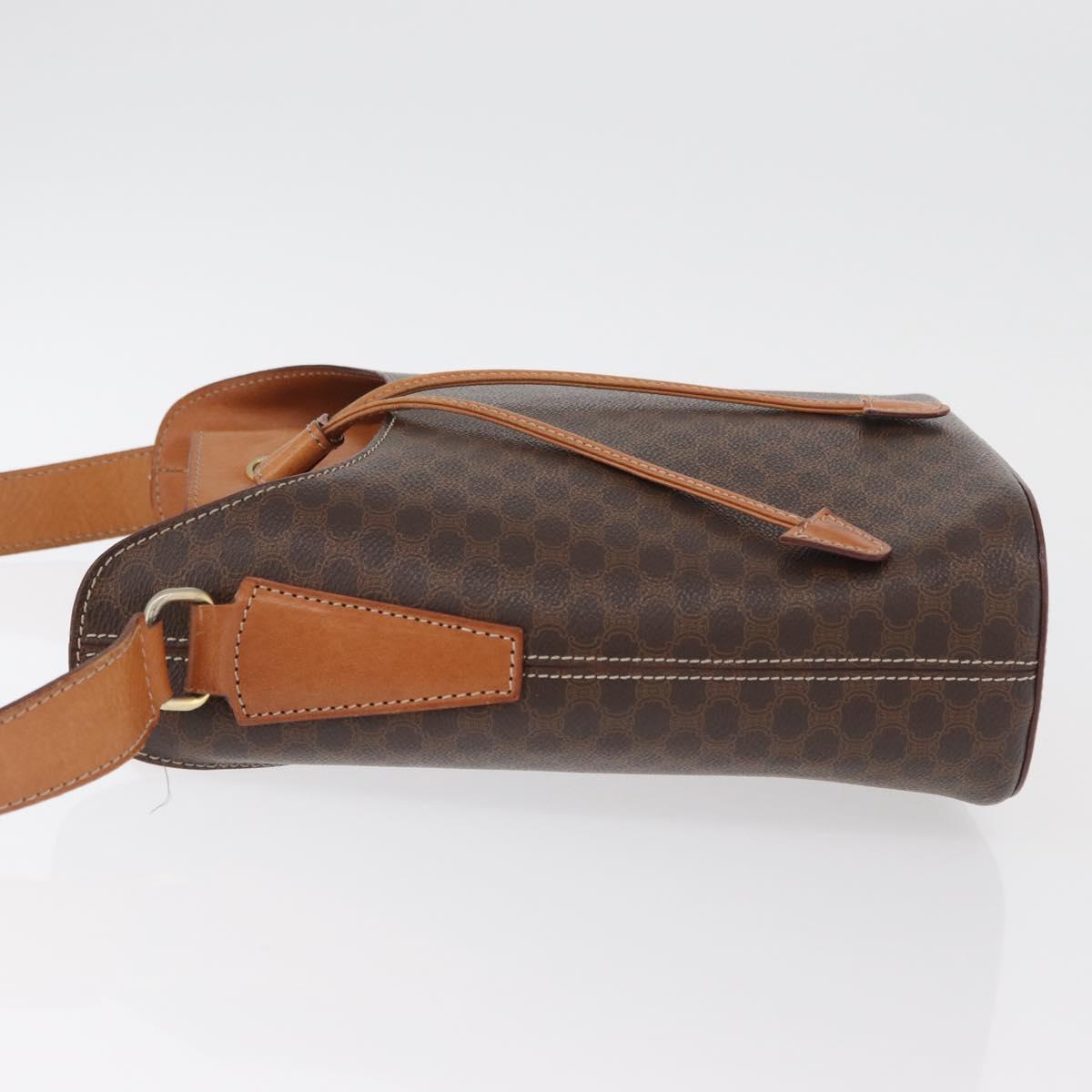 CELINE Macadam Canvas Shoulder Bag PVC Leather Brown Gold Auth ep14494