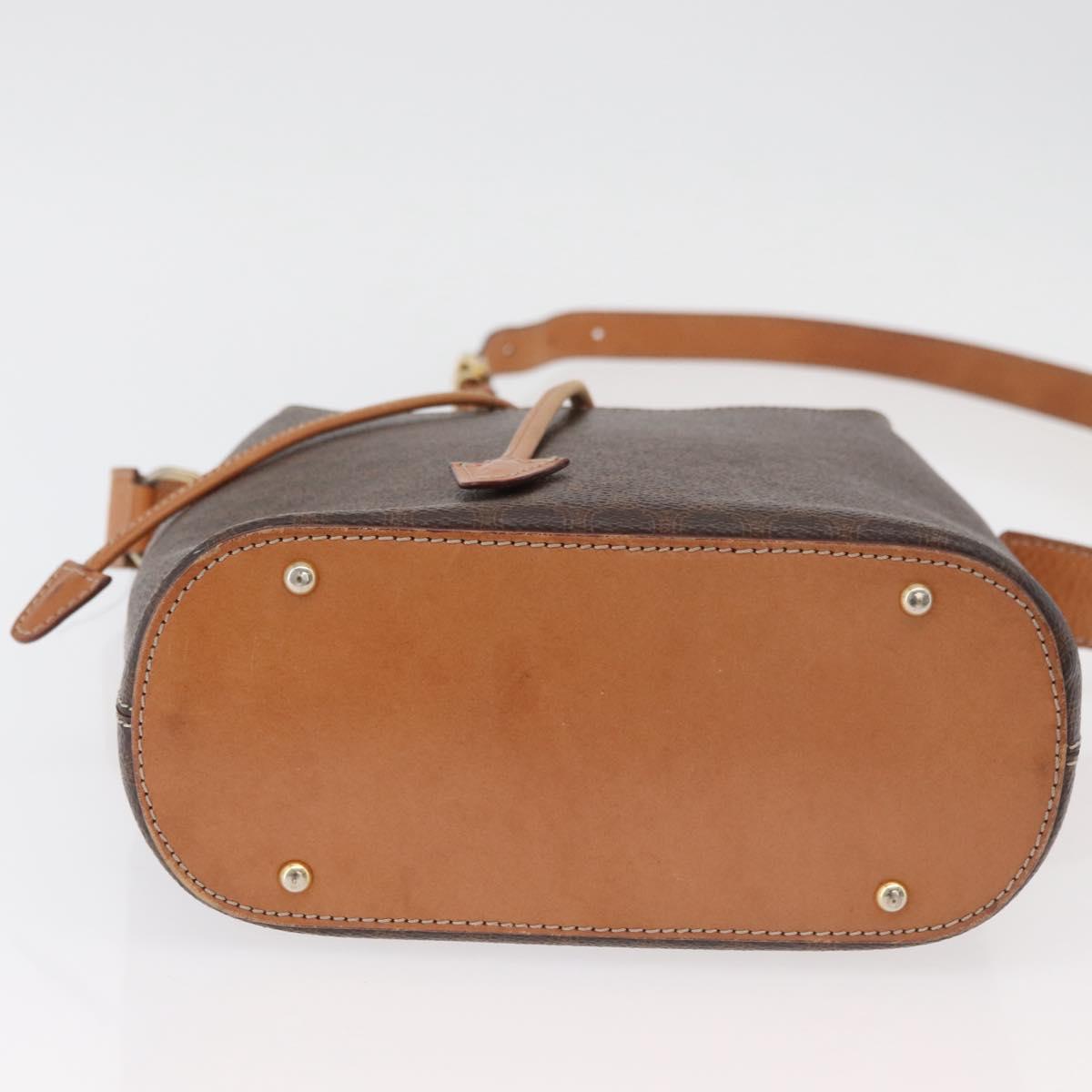 CELINE Macadam Canvas Shoulder Bag PVC Leather Brown Gold Auth ep14494