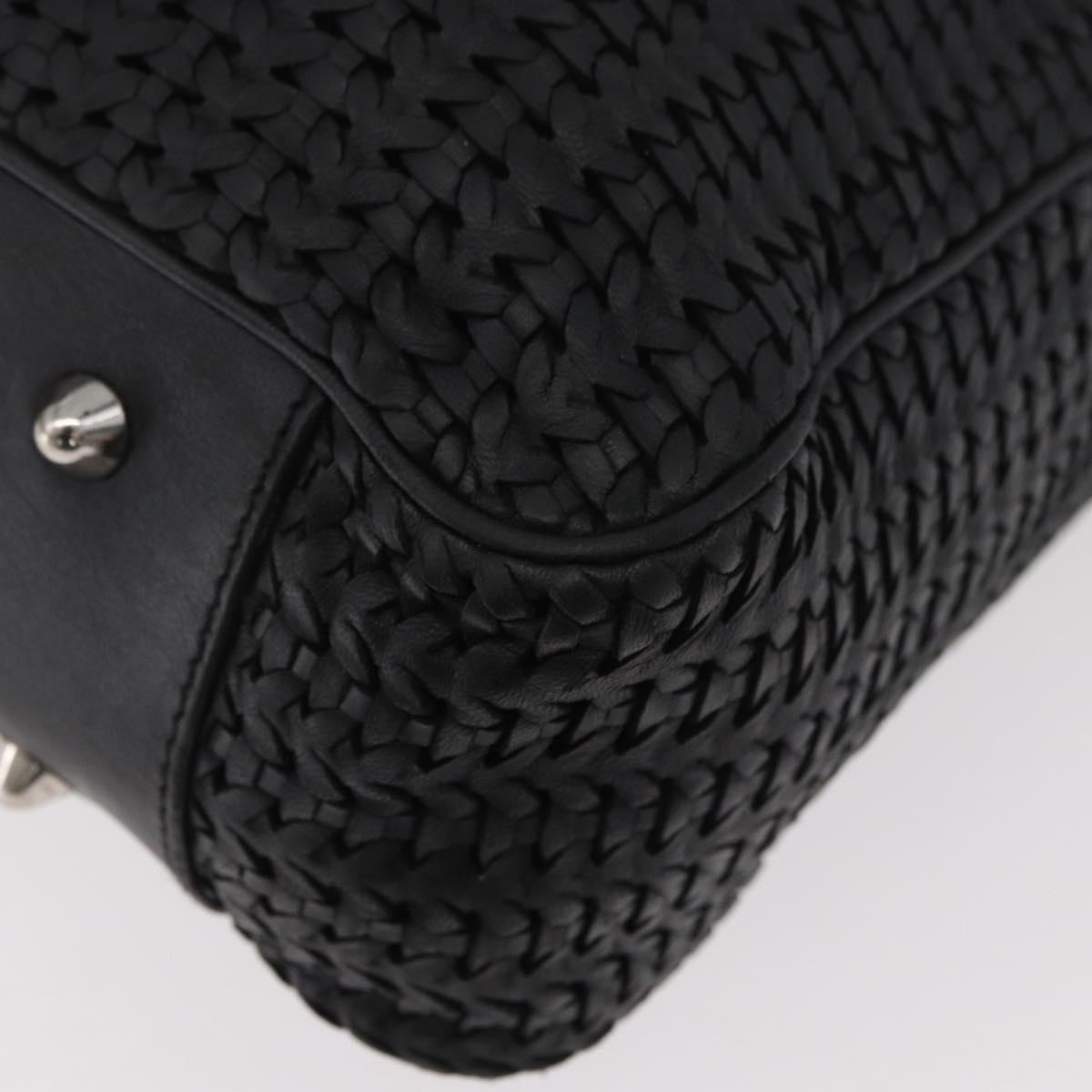 Christian Dior Hand Bag Leather Black Silver Auth ep14496