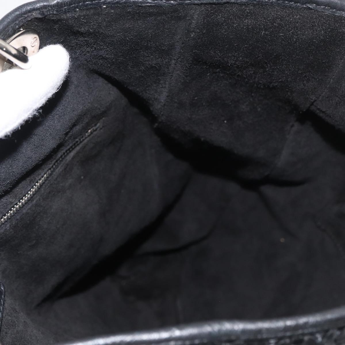 Christian Dior Hand Bag Leather Black Silver Auth ep14496