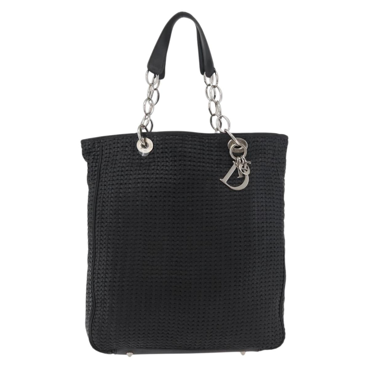 Christian Dior Hand Bag Leather Black Silver Auth ep14496