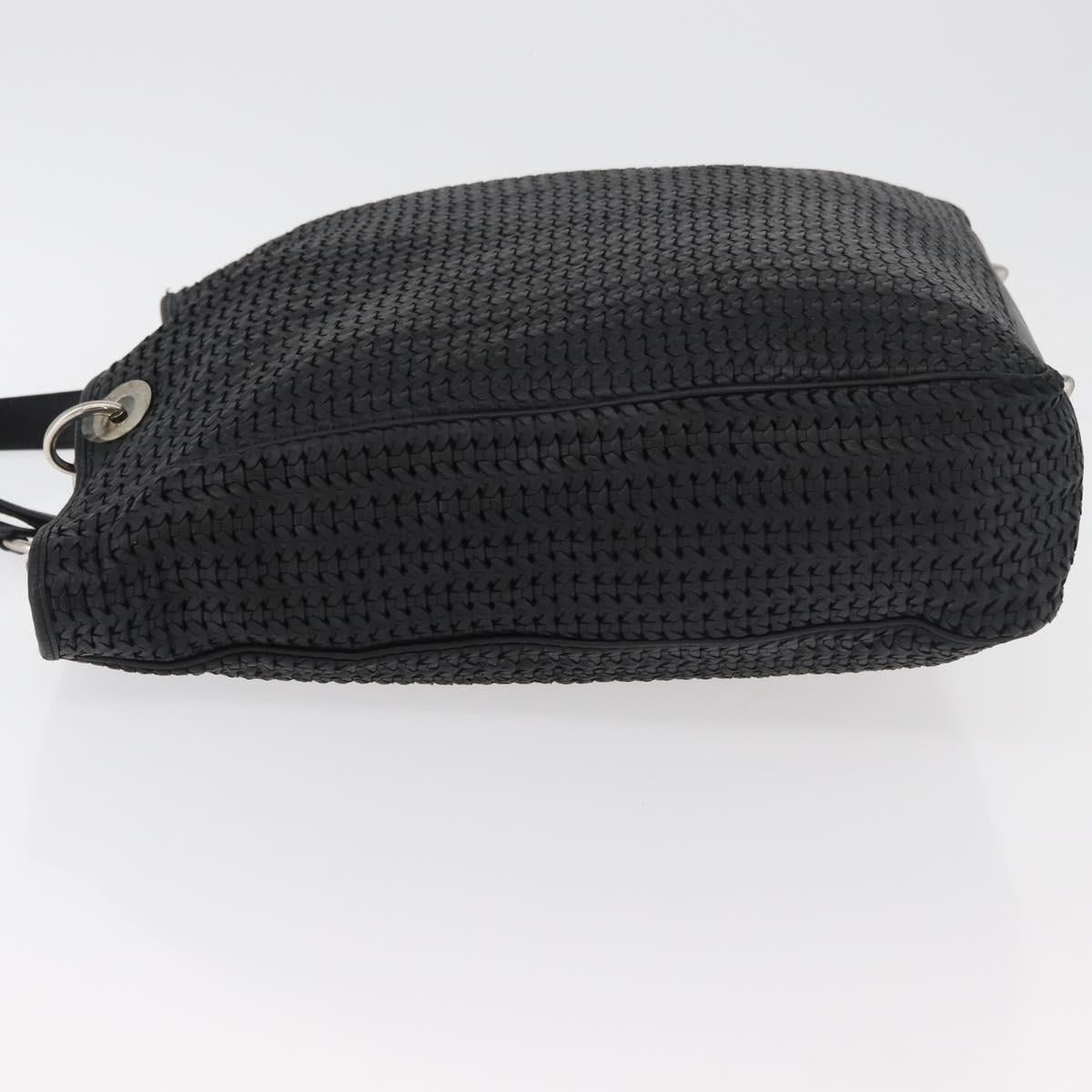 Christian Dior Hand Bag Leather Black Silver Auth ep14496