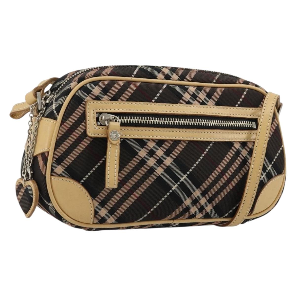 BURBERRY Nova Check Blue Label Shoulder Bag Canvas Brown Silver Auth ep14500A