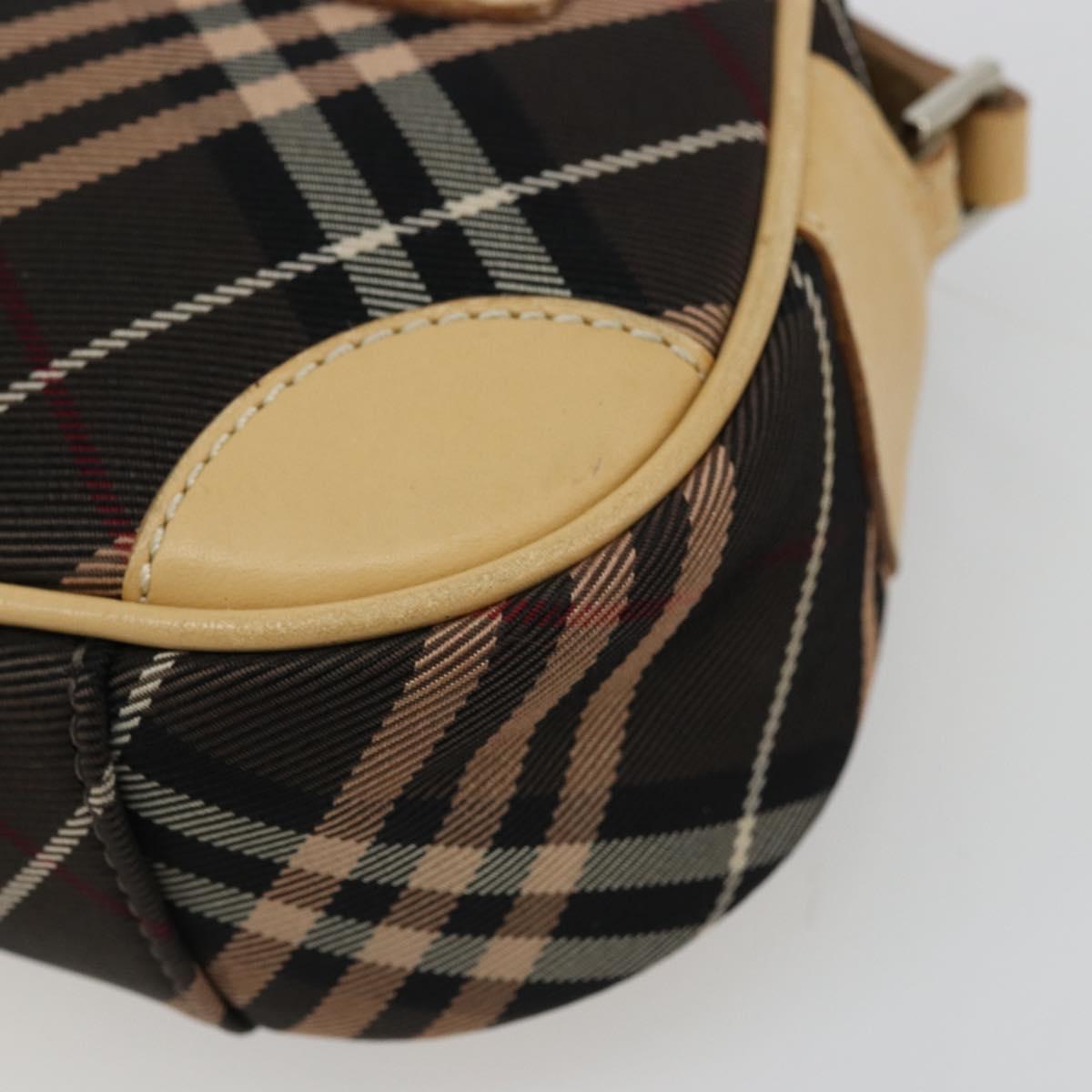 BURBERRY Nova Check Blue Label Shoulder Bag Canvas Brown Silver Auth ep14500A