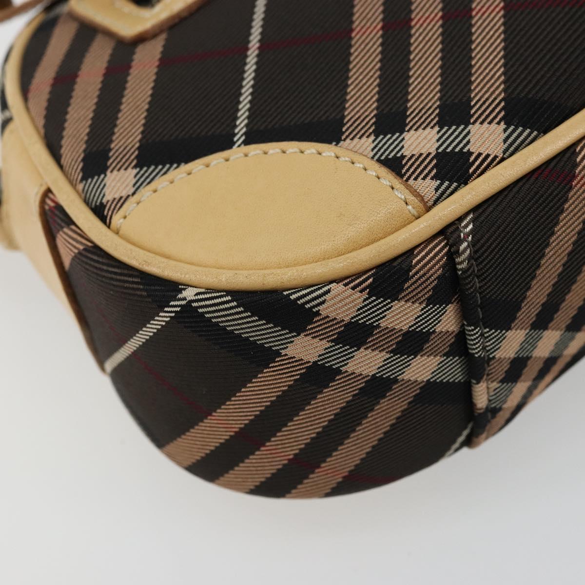 BURBERRY Nova Check Blue Label Shoulder Bag Canvas Brown Silver Auth ep14500A