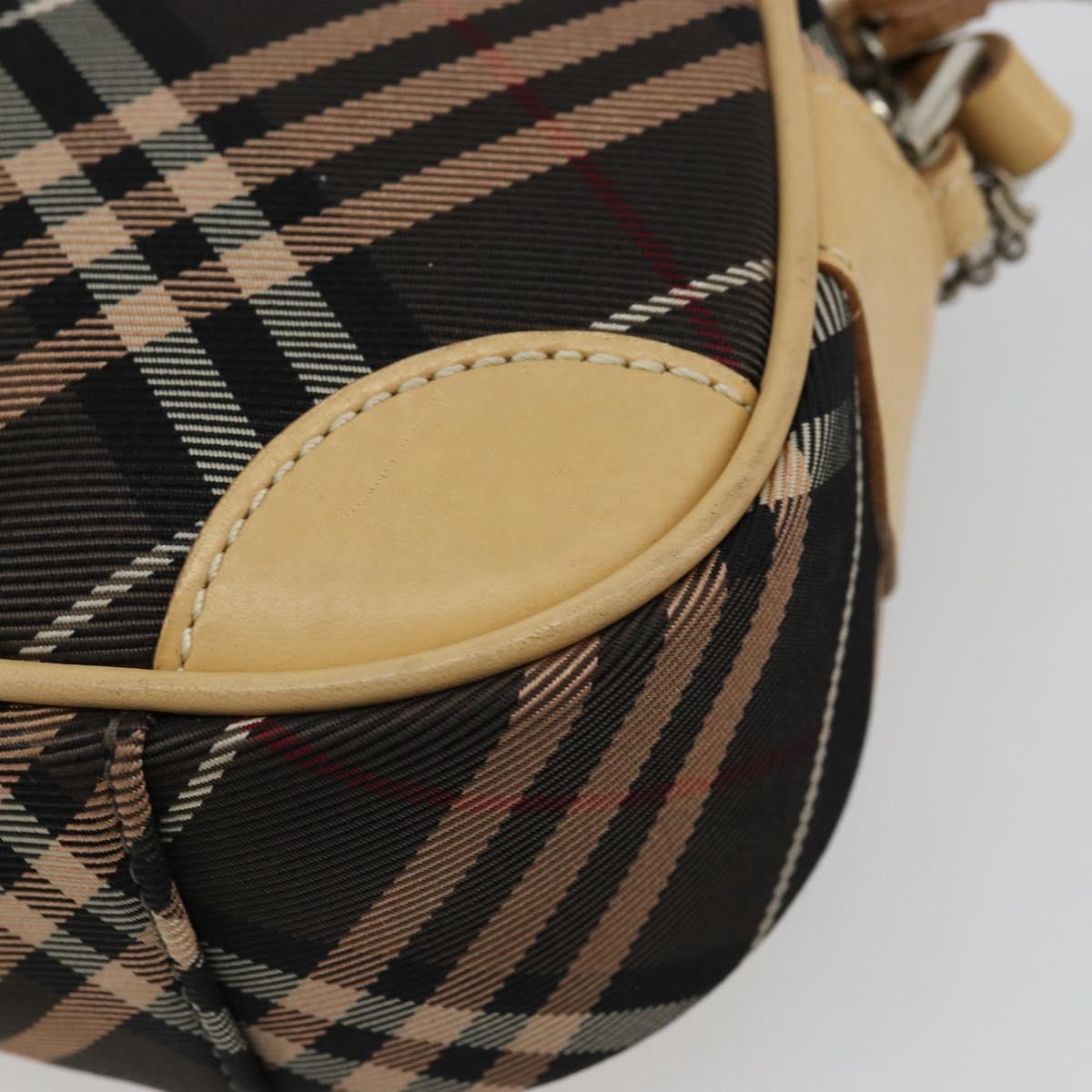 BURBERRY Nova Check Blue Label Shoulder Bag Canvas Brown Silver Auth ep14500A